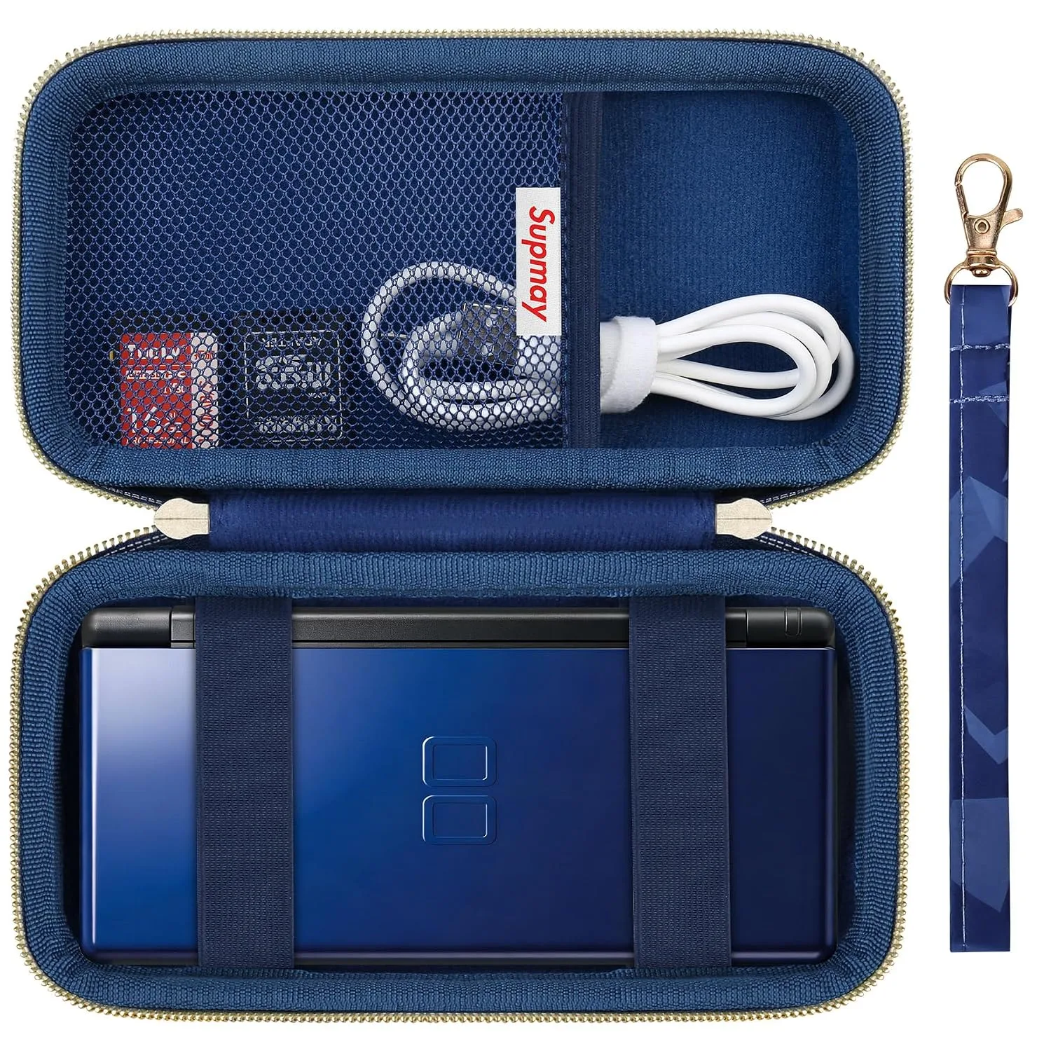 Supmay Hard Carrying Case Compatible with Nintendo DS Lite NDSL, Gameboy Advance Games Storage Holder Travel Bag with Mesh Pocket for USB Charging Cable, Stylus, Earphones, Game Cartridge, Blue