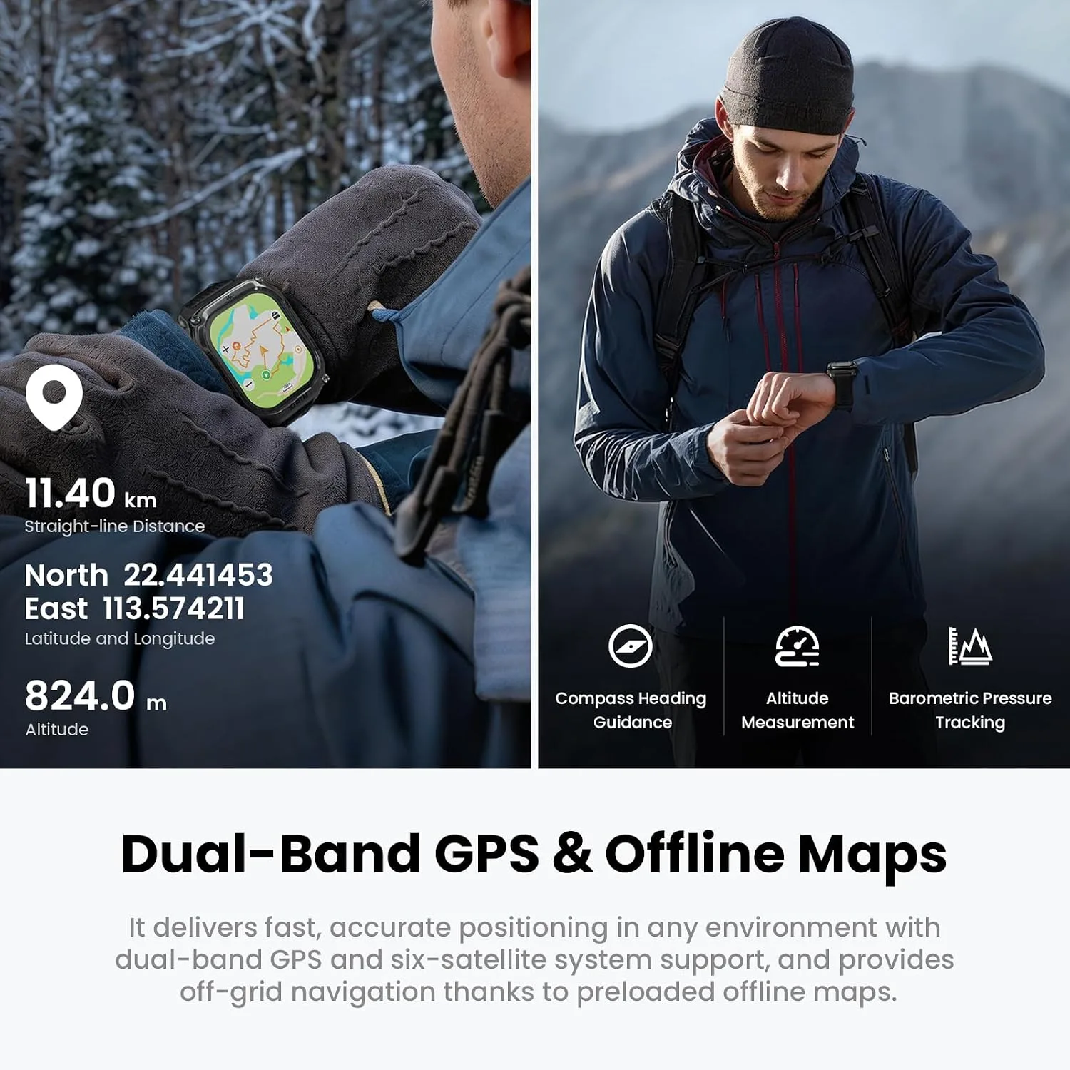 KOSPET Tank M4 Special Edition Smart Watch, Dual-Band GPS, Offline Maps