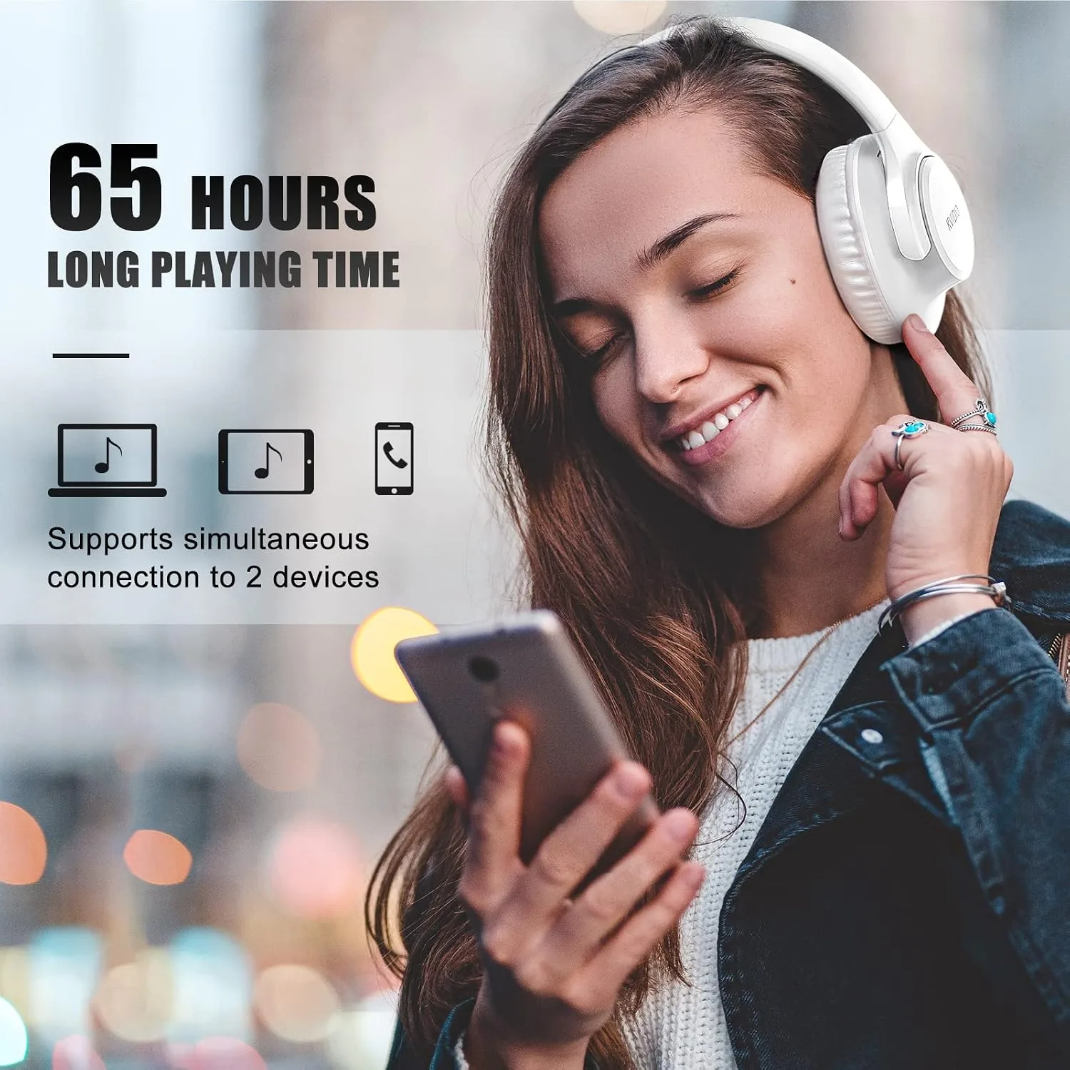 KVIDIO Bluetooth Headphones Wireless Over Ear Headsets 65H Playtime