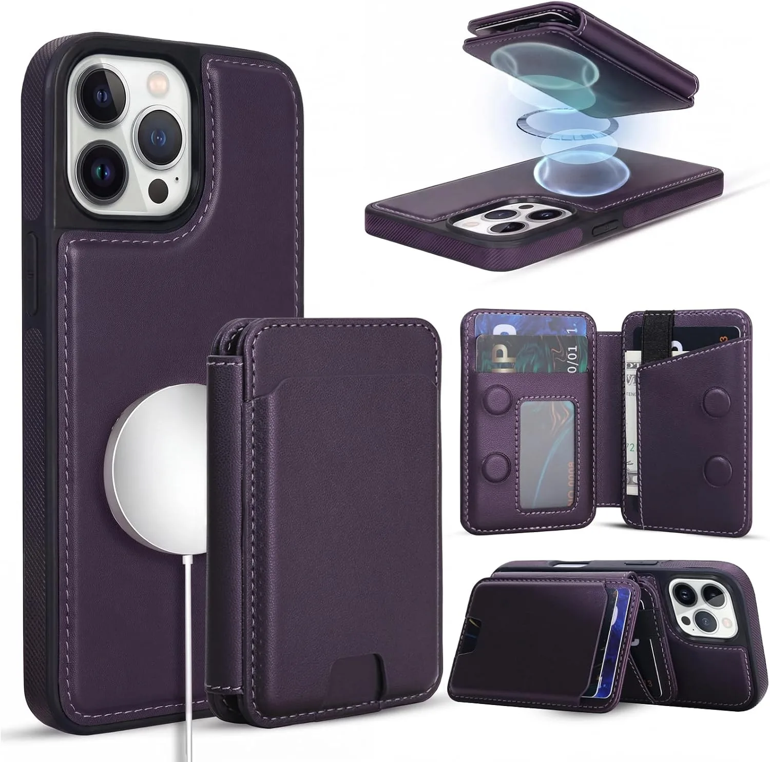 Funda con billetera magnética Asapdos para iPhone 12/12 Pro morada
