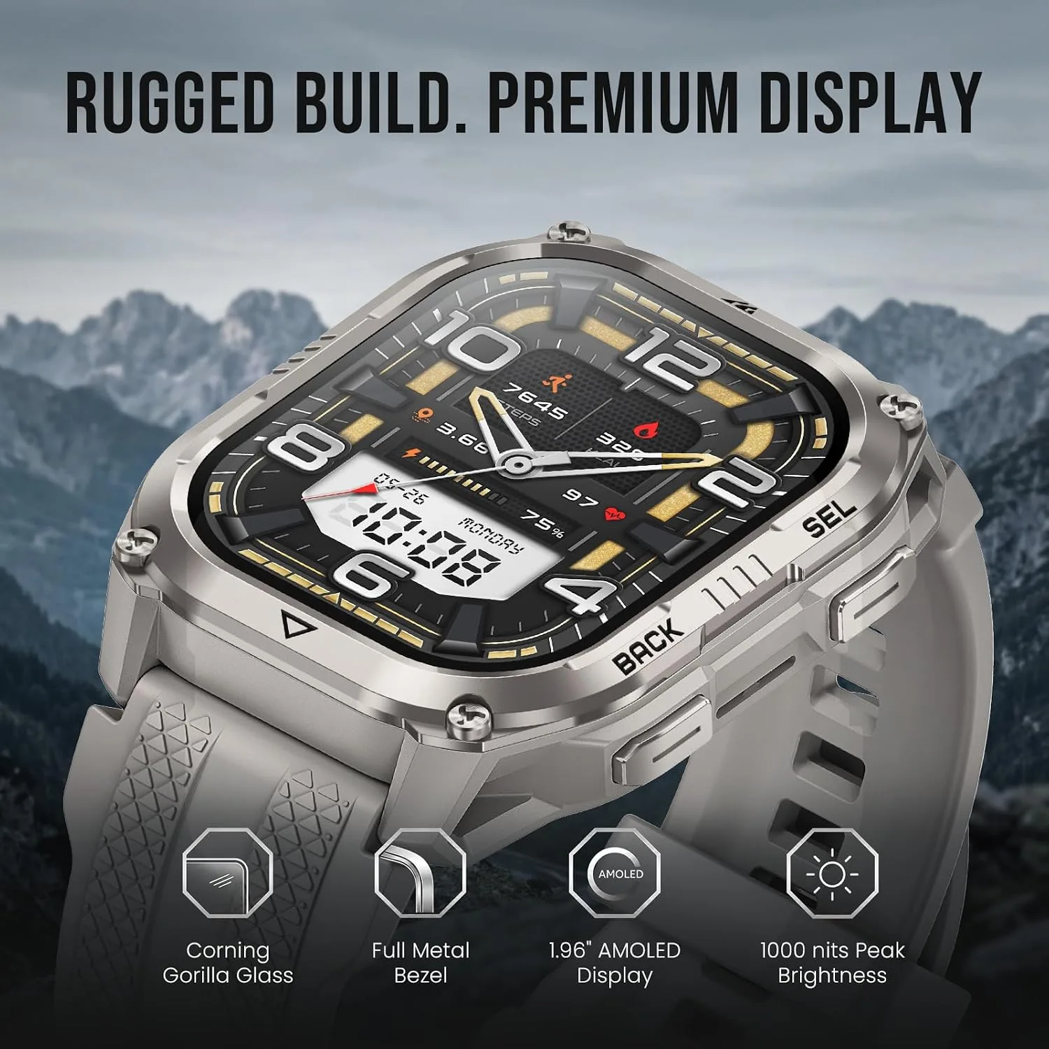 KOSPET Pulse 2 Smart Watch with GPS, 5 ATM/IP69 Waterproof, LED Flashlight
