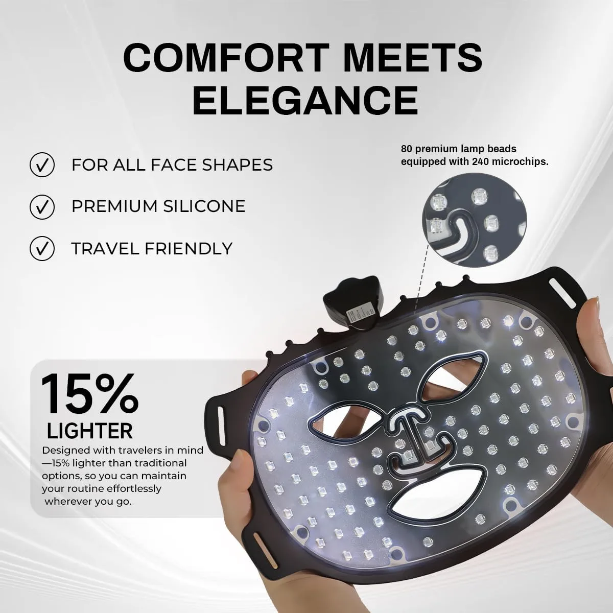 Wireless Photoelectric Beauty Red Light Mask Sustainable, Rechargeable and Ergonomic Design for Home & Travel (Black)