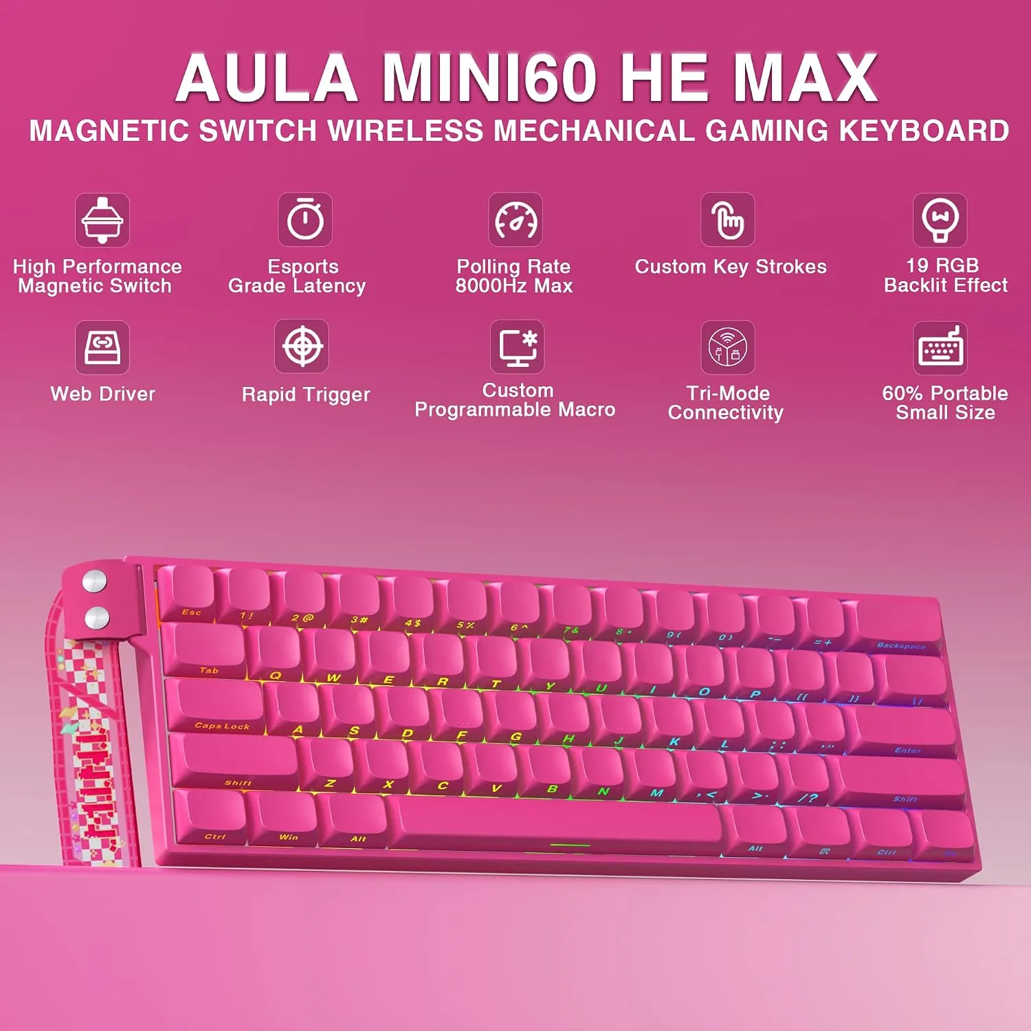 Aula MINI60 HE MAX Wireless Gaming Keyboard 60% Magnetic Switch Keyboard