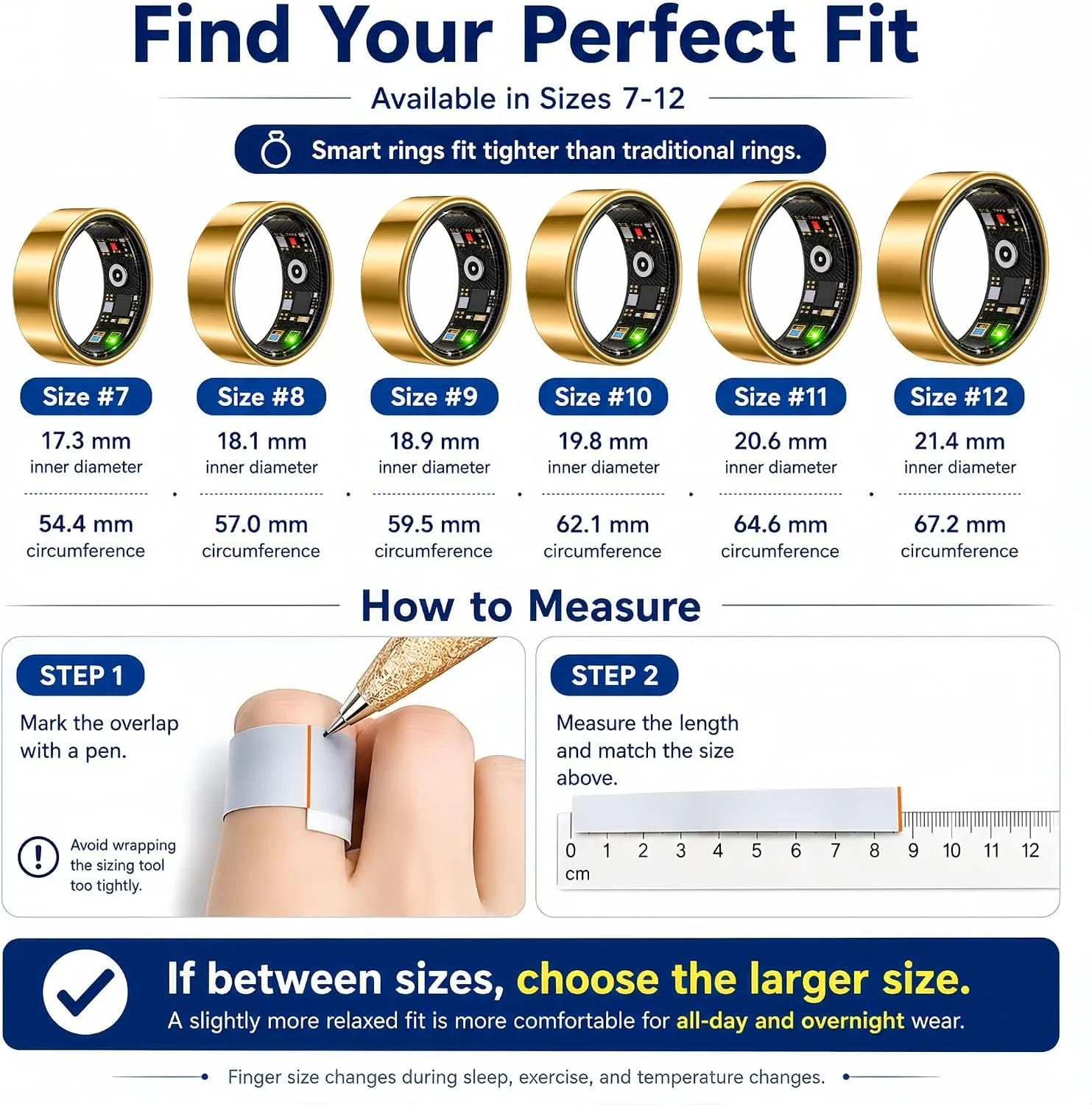 Smart Ring Health & Fitness Tracker for Men & Women (Gold, 11)