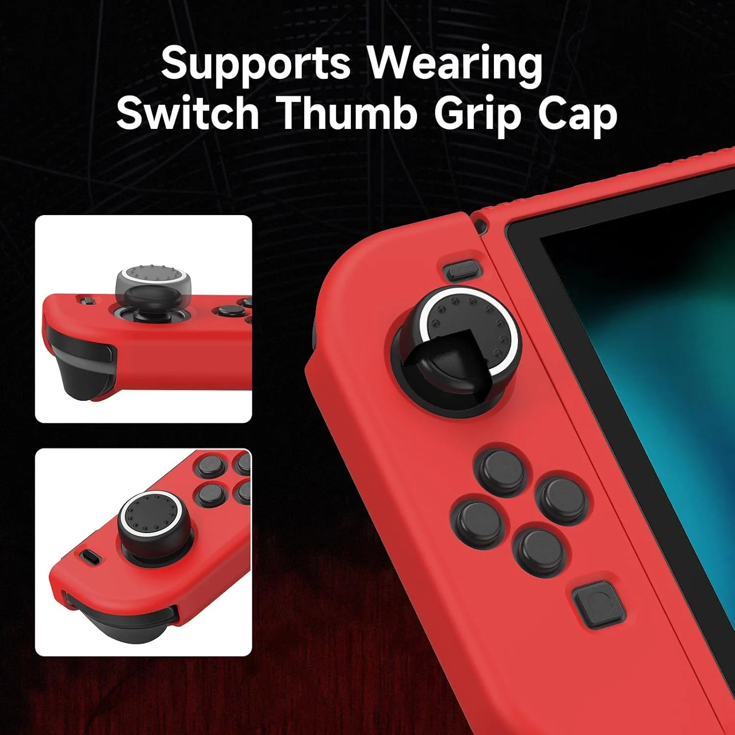 JINGDU Protective Case Compatible with Nintendo Switch 2017, TPU Case Accessory for Switch Console and Grip Joy-Con, Switch Protector with 4 Thumb Grips, Red Spider Web