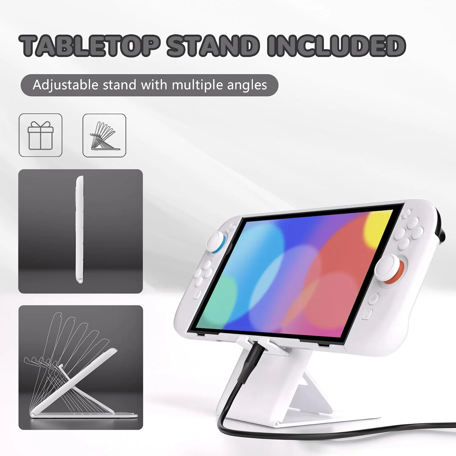 PlayVital Hard Case for Nintendo Switch 2 with Extra Stand & Thumb Grip Caps | Split Design, Dockable Protective Full-Body Shell Cover for Nintendo Switch 2 | Solid Color Series, White