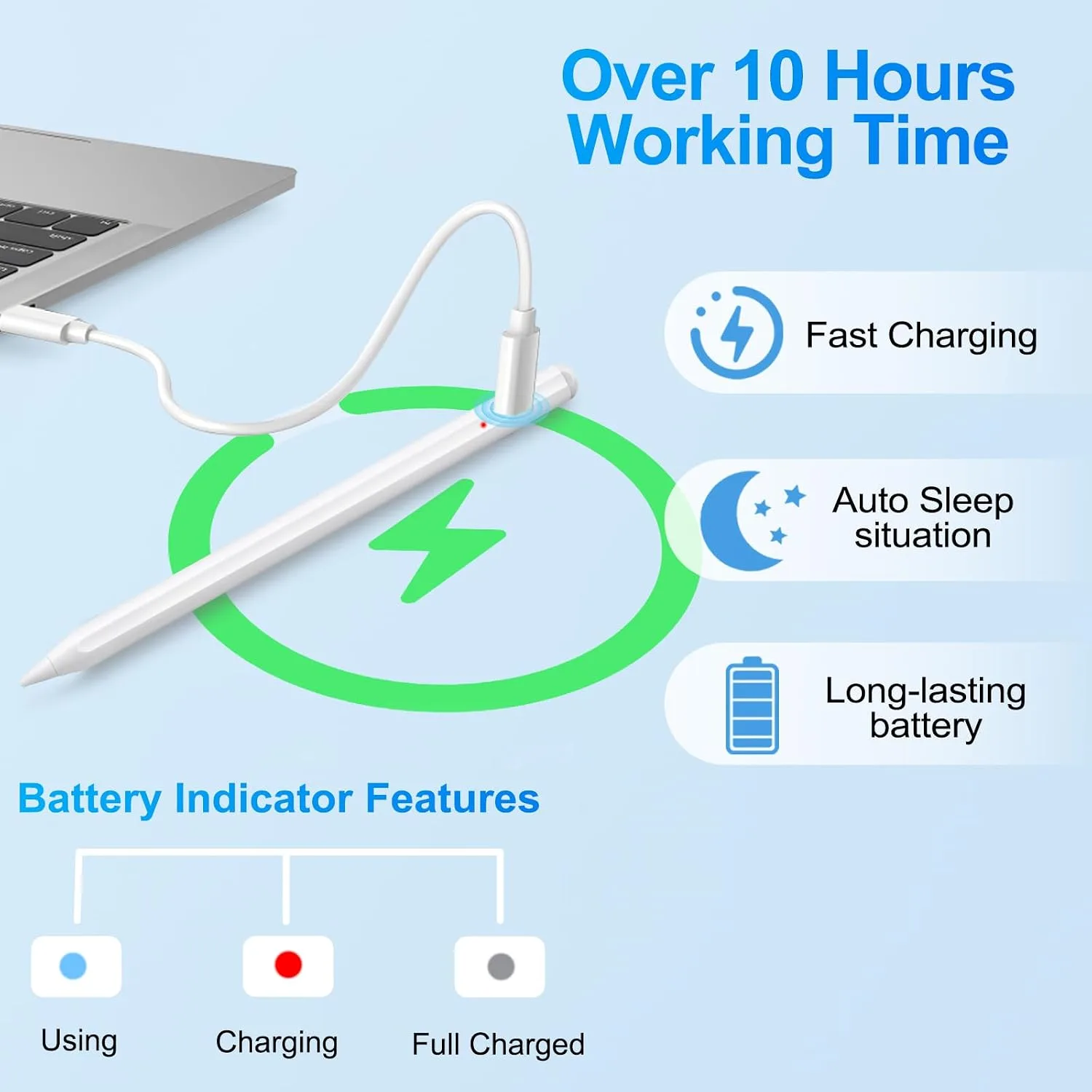 BLEBLE Stylus Pen for iPad 2018-2026, Fast Charge Apple iPad Pencil-White