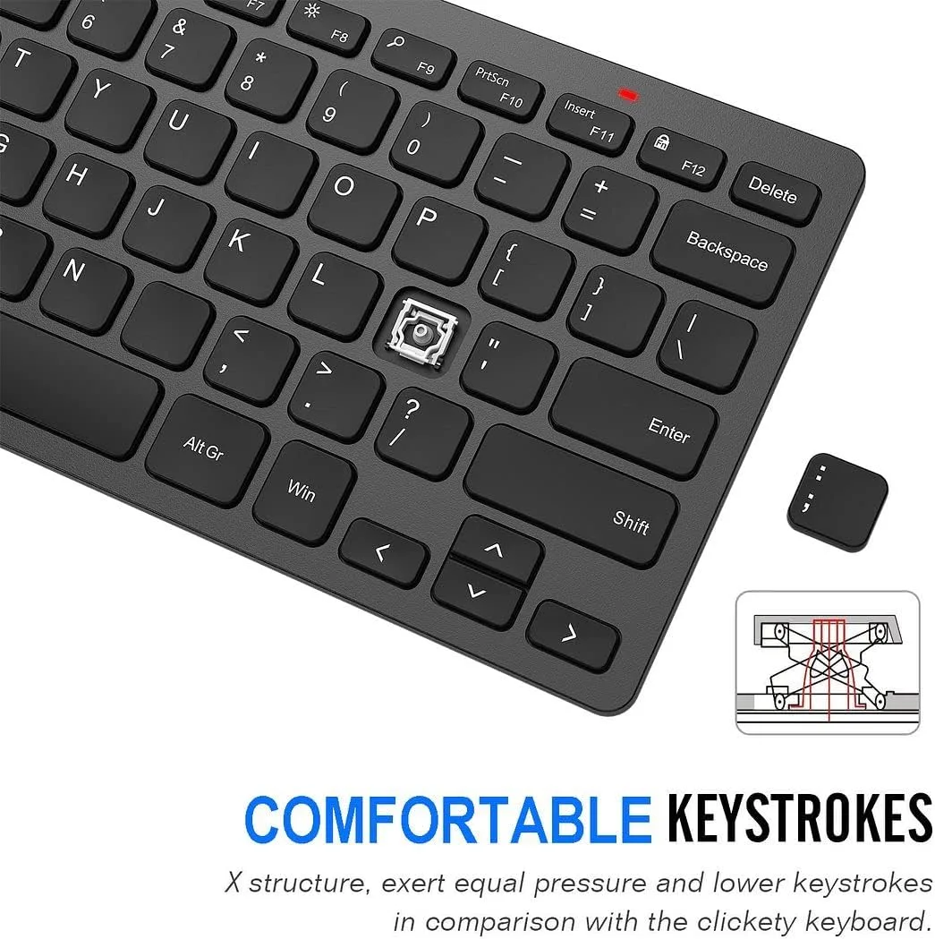 Arteck 2.4G Wireless Keyboard Ultra Slim and Compact Keyboard with Media Hotkeys for Computer Desktop PC Laptop Surface Smart TV and Windows 11/10/8/7, Black