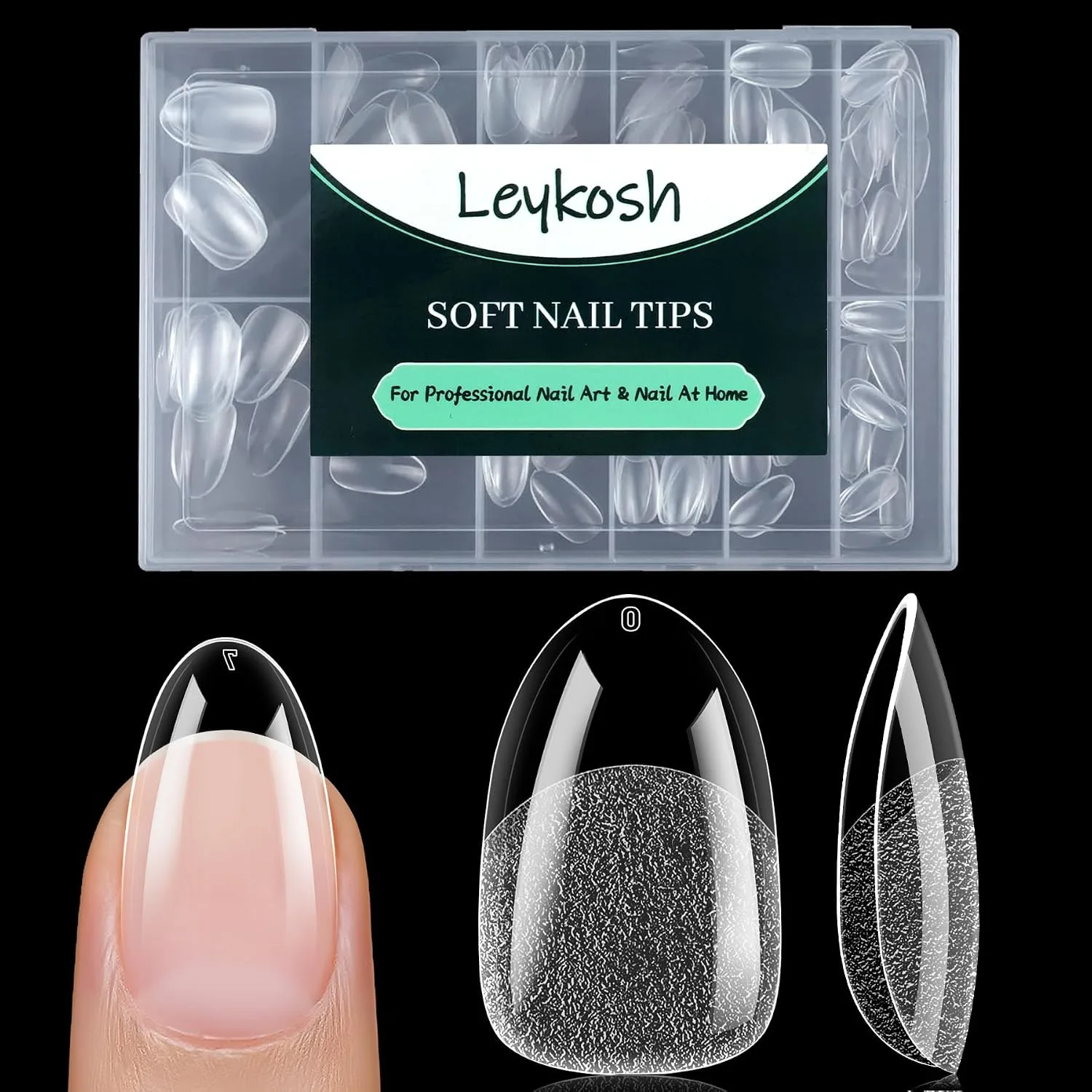Tips para uñas ovaladas medianas Leykosh 216 unidades transparentes