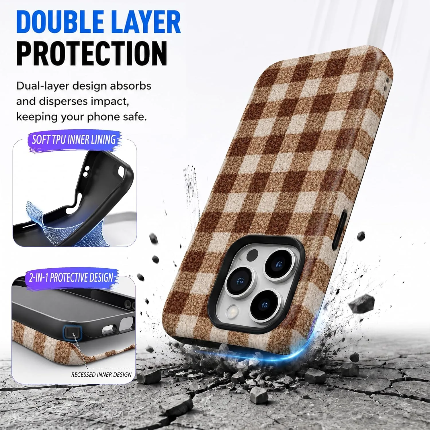 Magnetic for iPhone 15 Pro Max Chic Fall Brown Gingham Phone Case