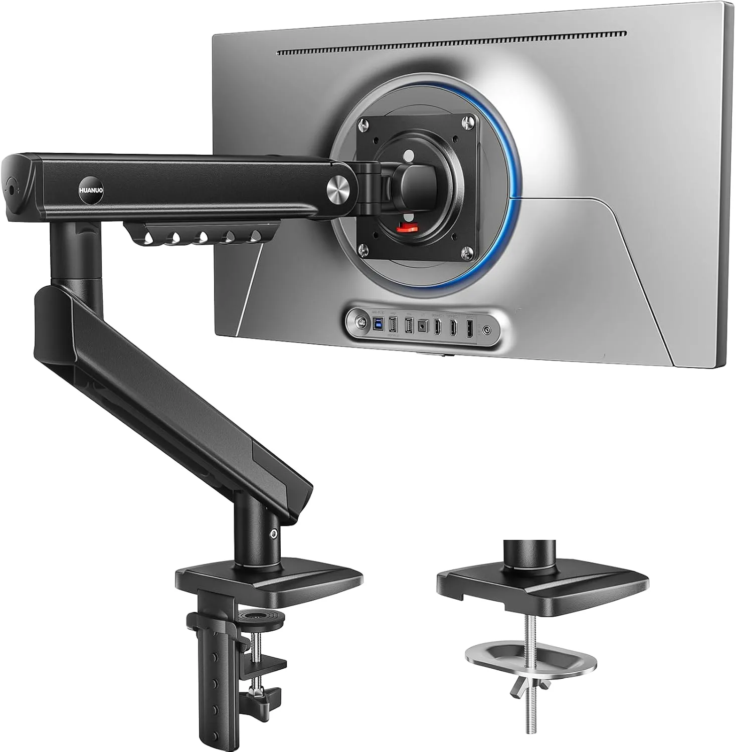 HUANUO FlowLift™ Pro Monitor Arm for 13–32" Screens, MechaSpring Monitor Mount, Fully-Adjustable Monitor Stand with Tilt/Swivel/Rotation, Tool-Free VESA Mount, C-Clamp/Grommet Base, Max Load 15.4 lbs
