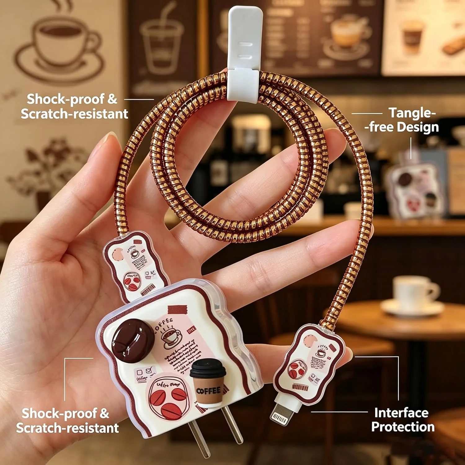 Compatible with iPhone 18W/20W USB-C Charger Protector Cover, 3D Cute Cartoon Charger Case for Apple iPhone 20W USB-C Power Adapter and Lightning Cable Protective Wire Saver (Coffee Bread)