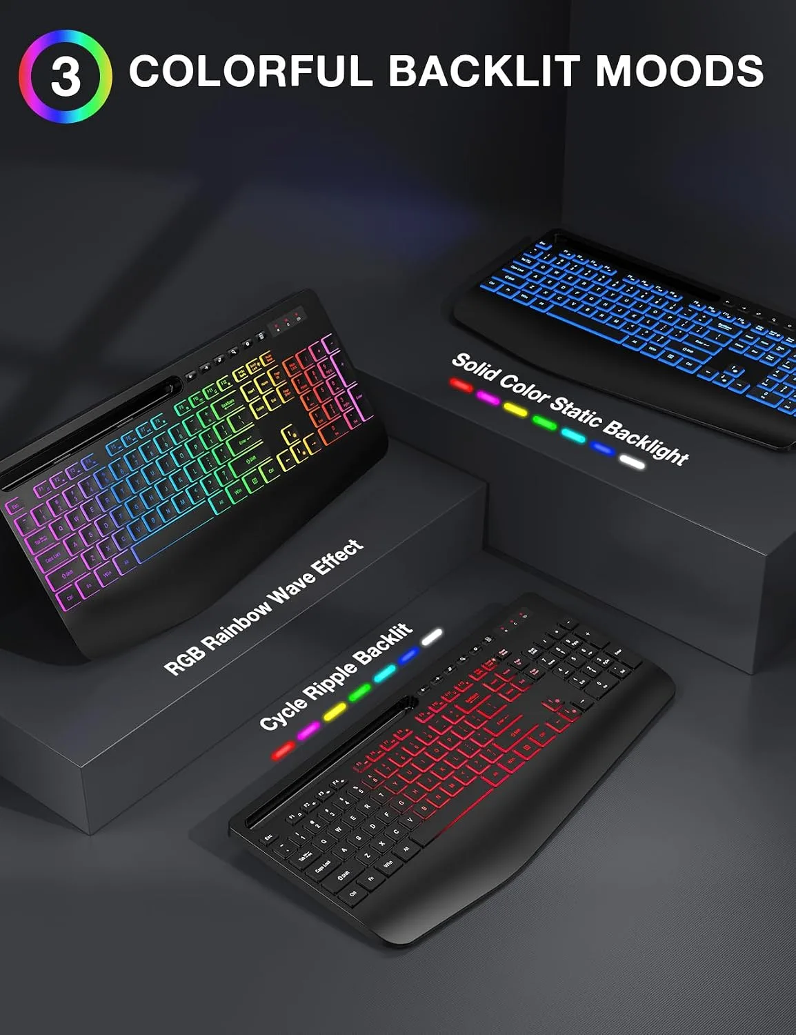 Wireless Keyboard and Mouse Combo - 9 Backlit Effects, RGB, 2.4G Lag-Free