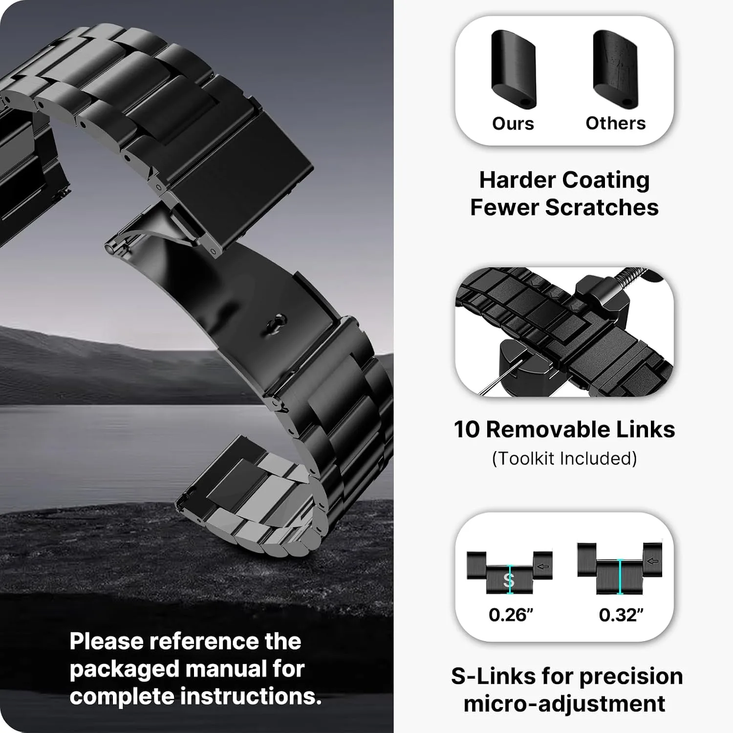 Fullmosa 20mm Quick Release Metal Watch Band for Garmin Samsung