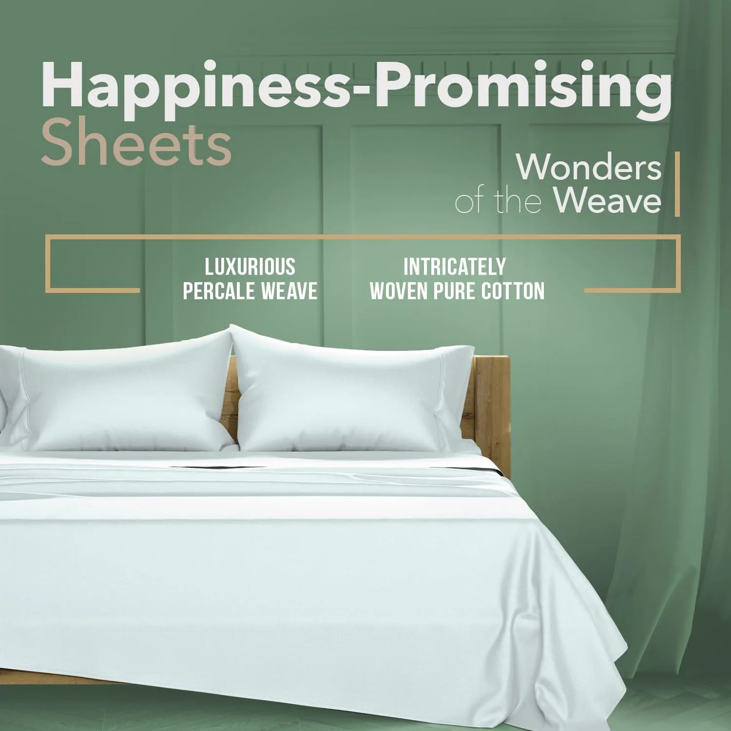 TEXAS LINEN CO. 100% Organic Cotton Sheets King Size - 4 PC Organic Cotton King Percale Weave Sheet Set, Soft, Cooling, Crisp & Breathable, 16" Deep Pocket Hotel Quality Bedding Set - Sea Foam