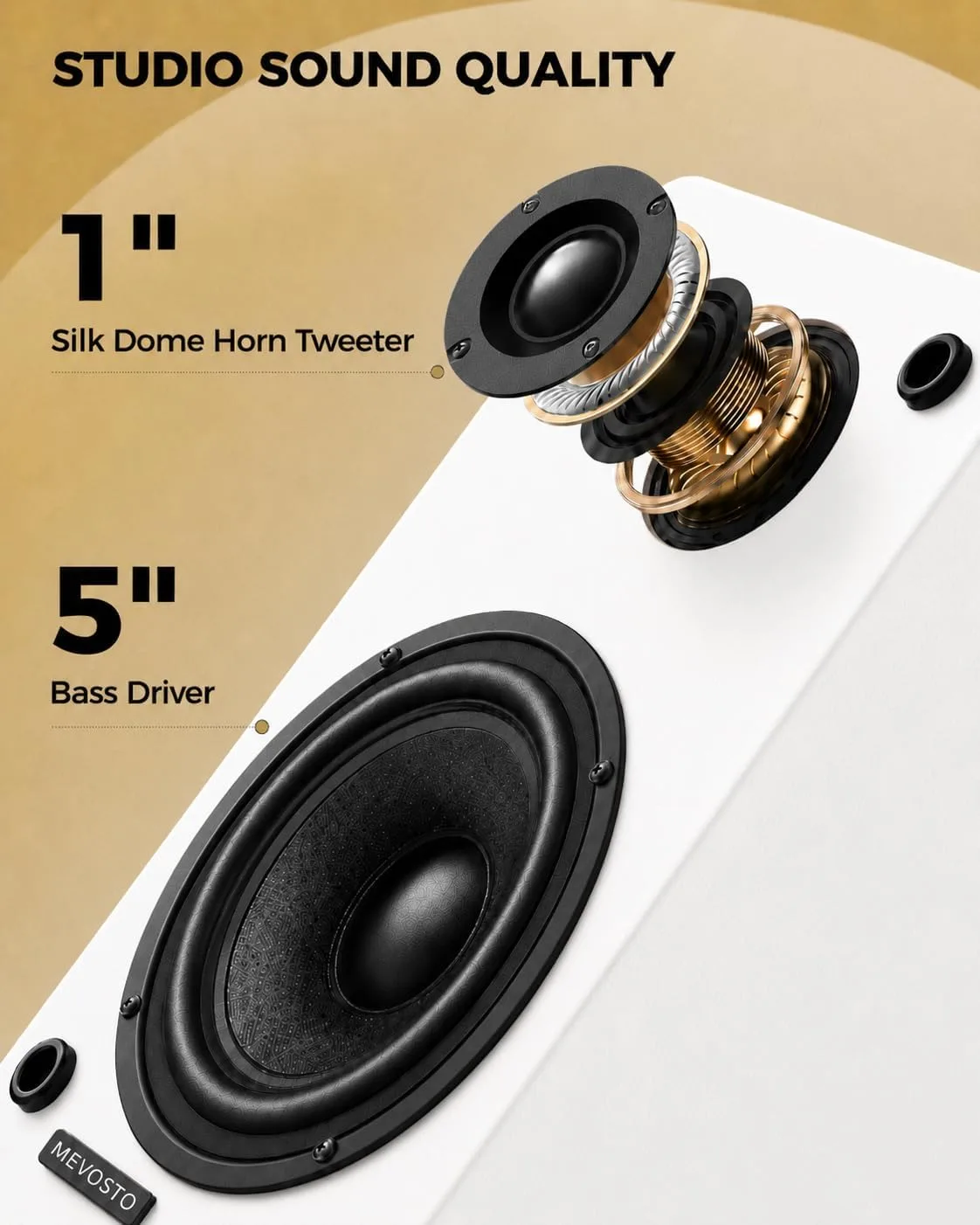 White Powered Bookshelf Speakers: 5-Inch Stereo for PC and Office