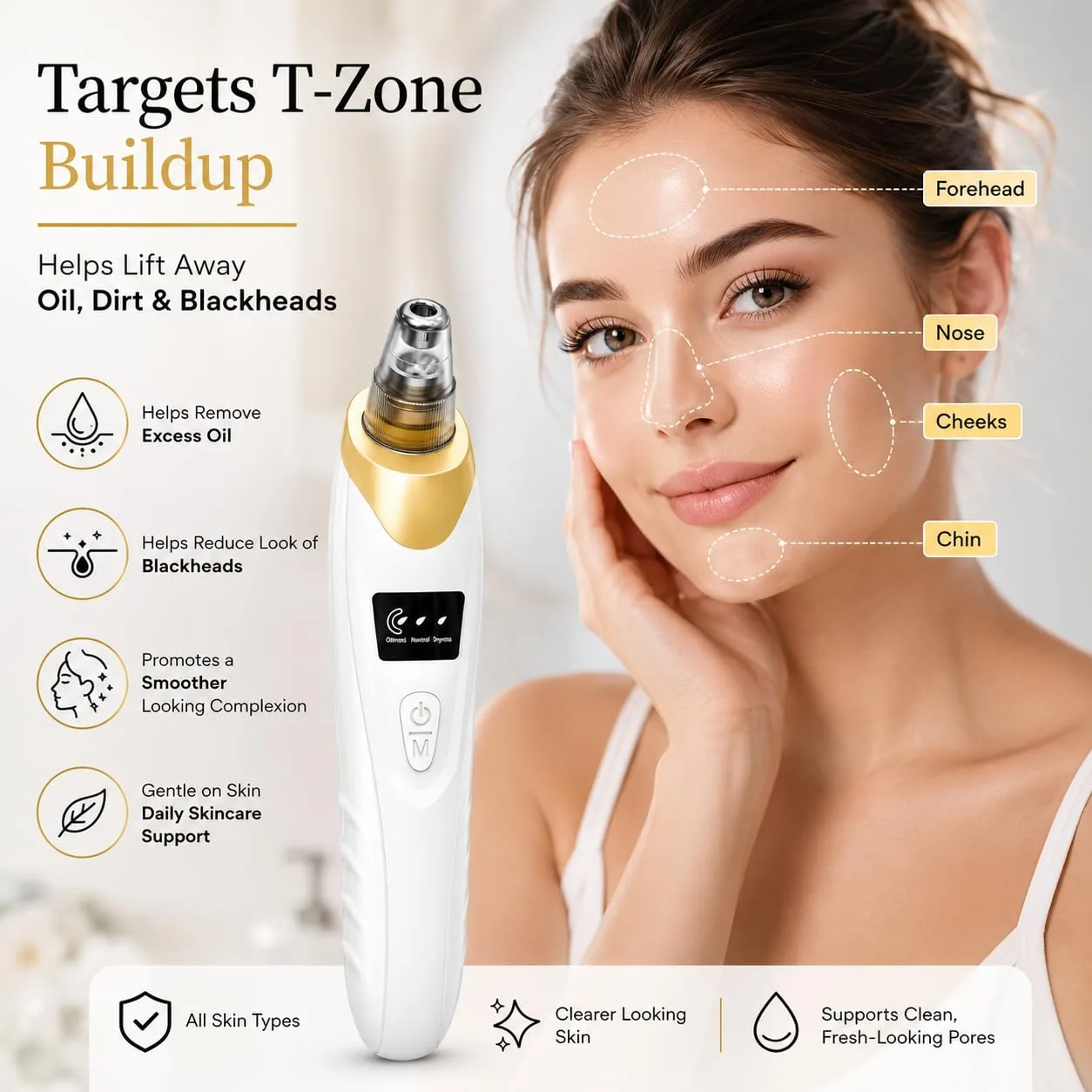 2026 Pore Vacuum, USB Rechargeable Blackhead Remover Vacuum -Gold