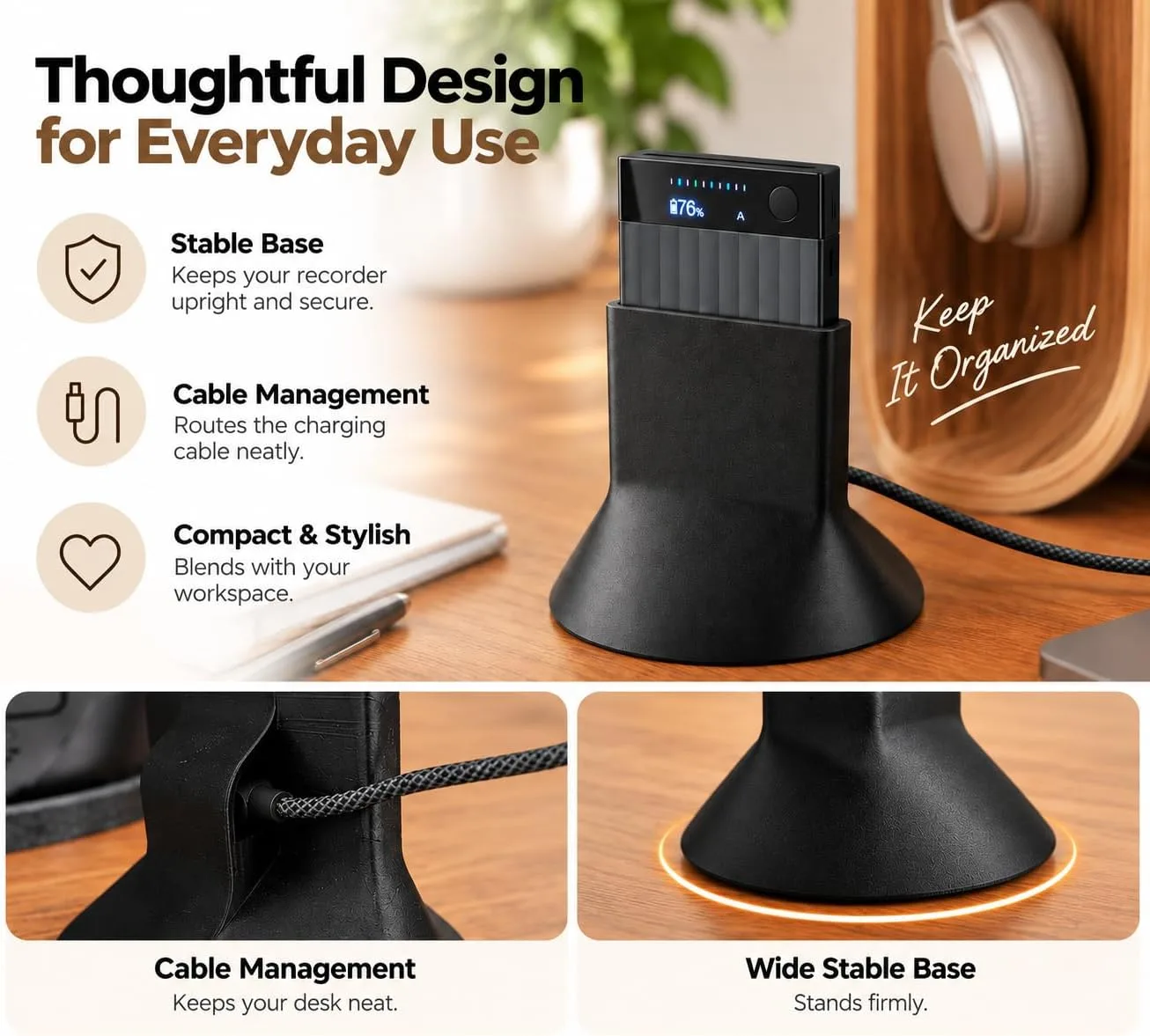 Charging Stand for PLAUD Note and Note Pro, Voice Recorder Dock, Holder (Black)