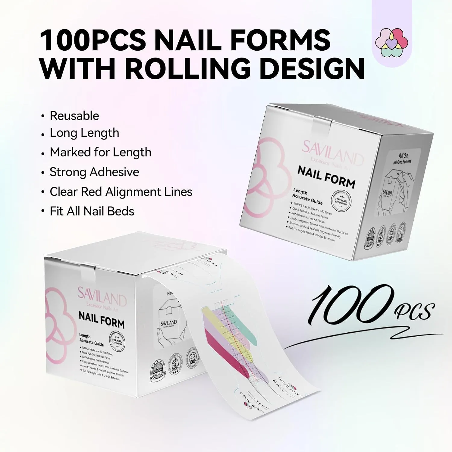 SAVILAND Reusable Long-length Nail Forms, 100 Pcs