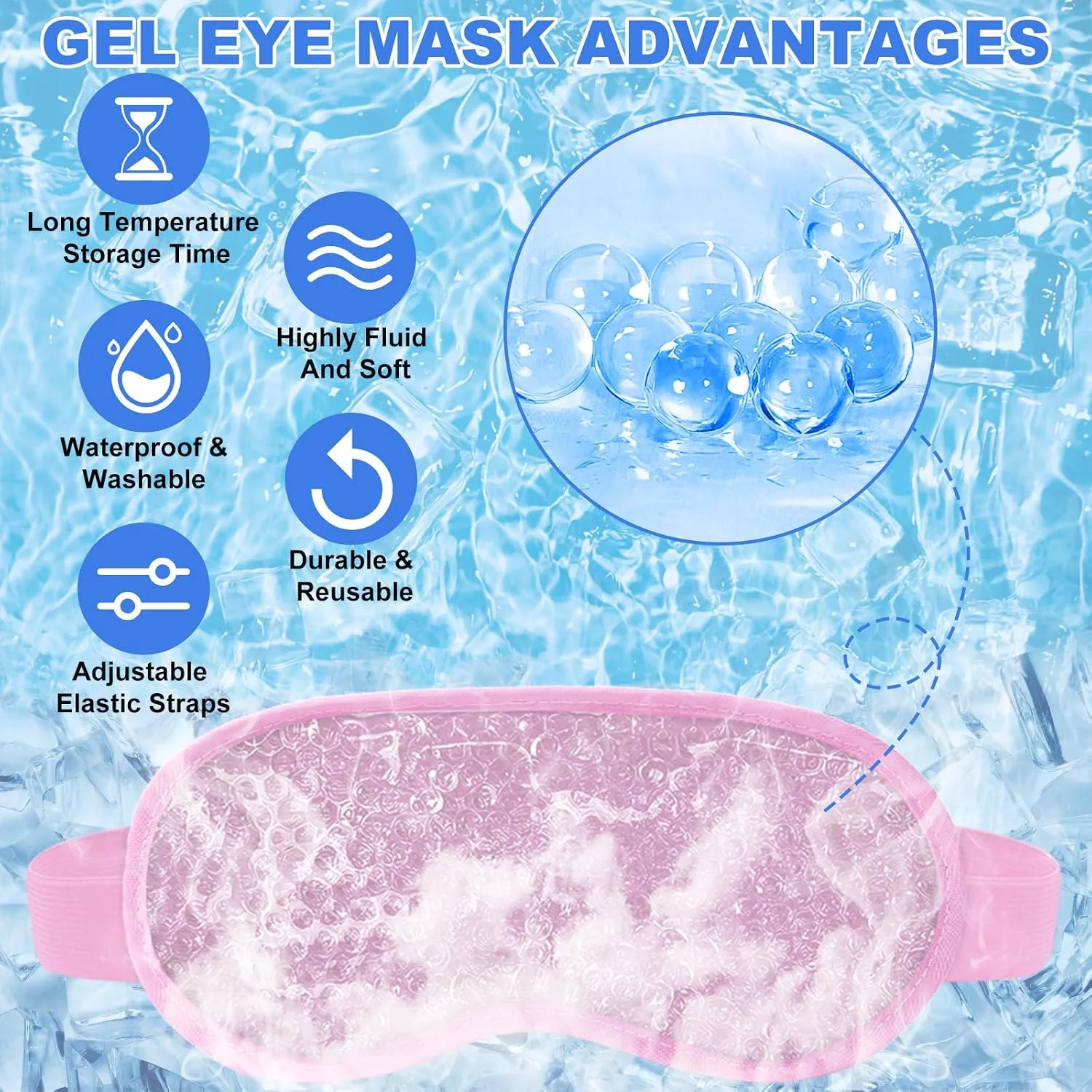 candyfouse 2Pack Cold Cooling Eye Mask, Reusable Hot Colder Therapy Gel Bead with Plush Backing for Puffiness Migraine Stress Relief Skin Care Dry Eyes