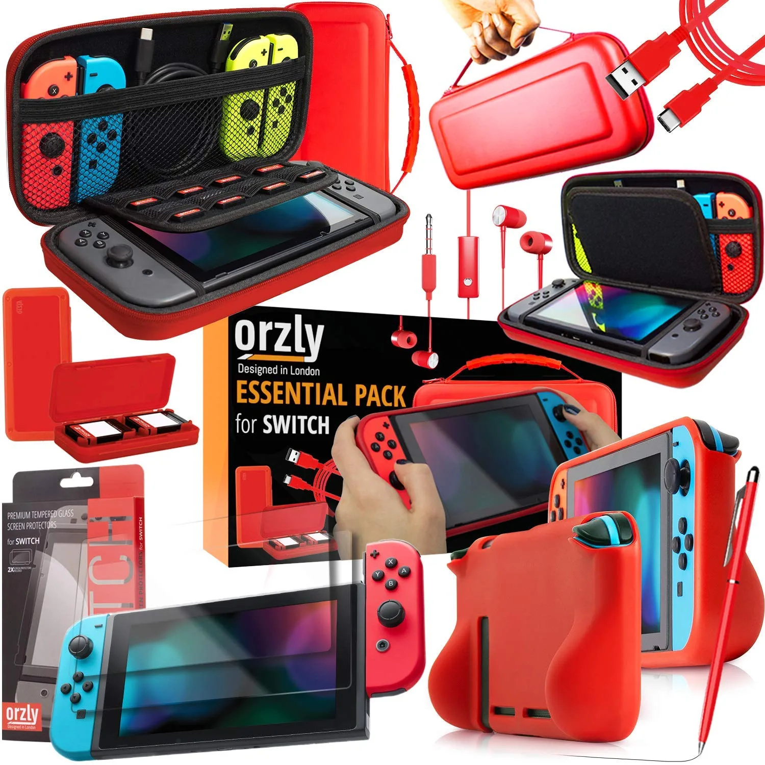 Orzly Switch 2 Accessories Bundle Carry Case & Screen Protector for Nintendo Switch 2 (2025) Console, TravelCase, Screen Protection, Grip Case, USB-C Cable, Games Holder, Headphones, Thumbgrips