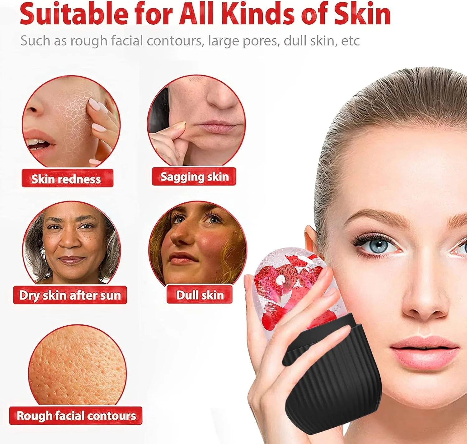 ice face roller, ice mold for face and Eyes, Reusable Massage Silicone Beauty Tool, Naturally Conditioning And Skin Care, De-Puff Eye Bags, Reduce Migraine Pain (Black)