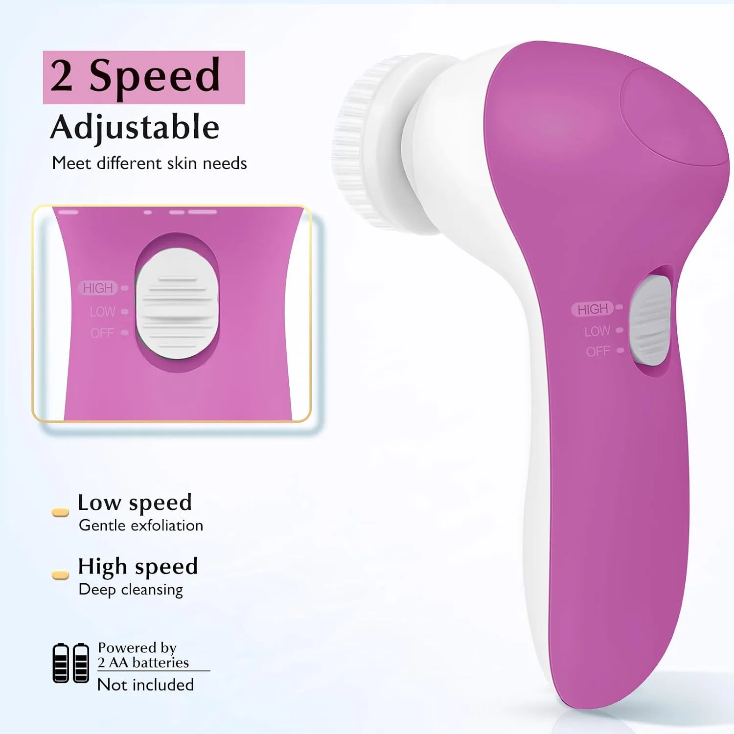 COSLUS Facial Cleansing Brush Face Scrubber, Standard Set, Bright Rose