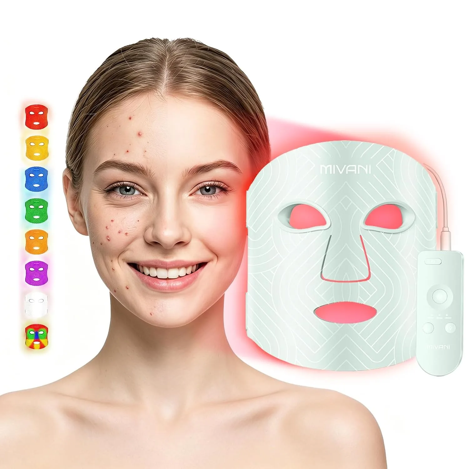 Red Light Therapy for Face, 8 Modes LED Face Mask with 850nm NIR