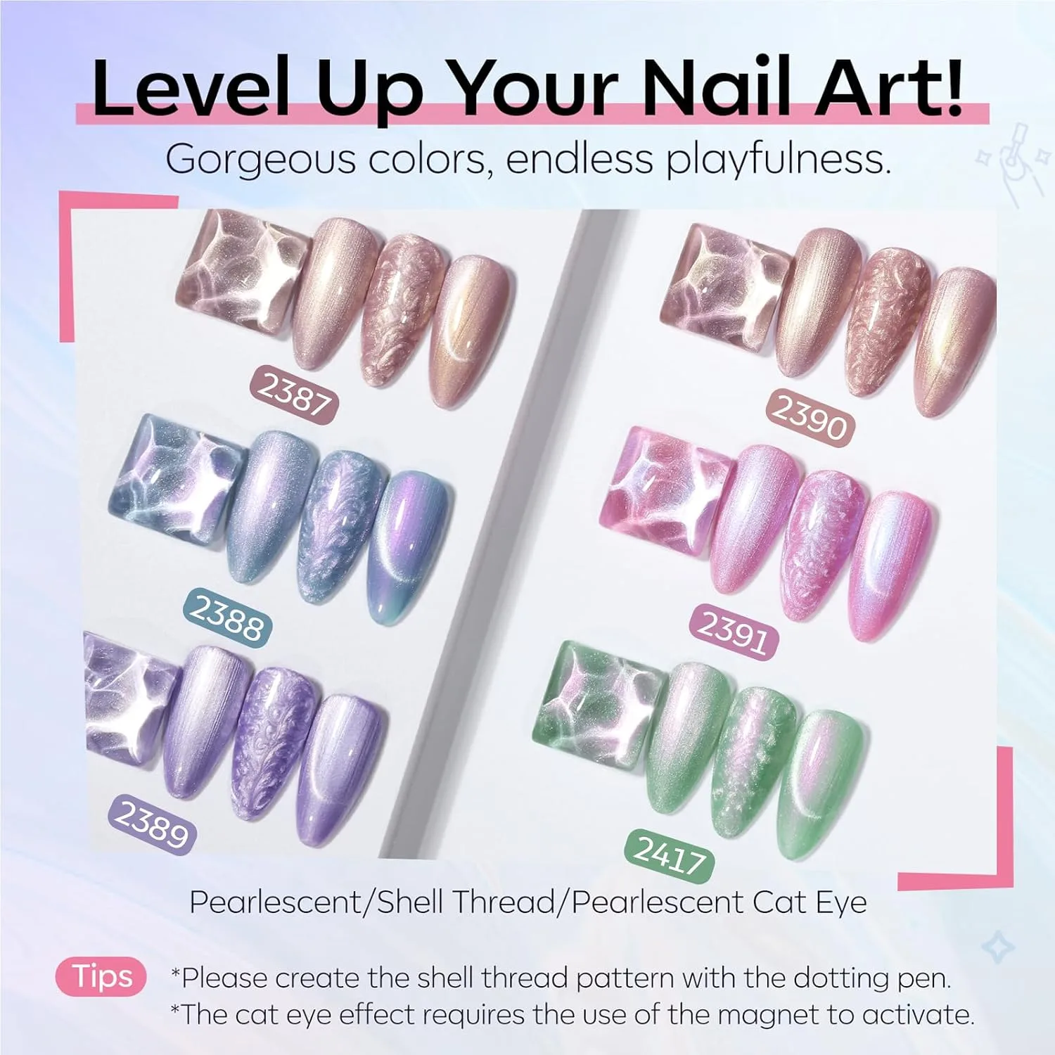 modelones Cat Eye Gel Nail Polish, 6 Colors Pearl Magnetic Swirl Shell Set