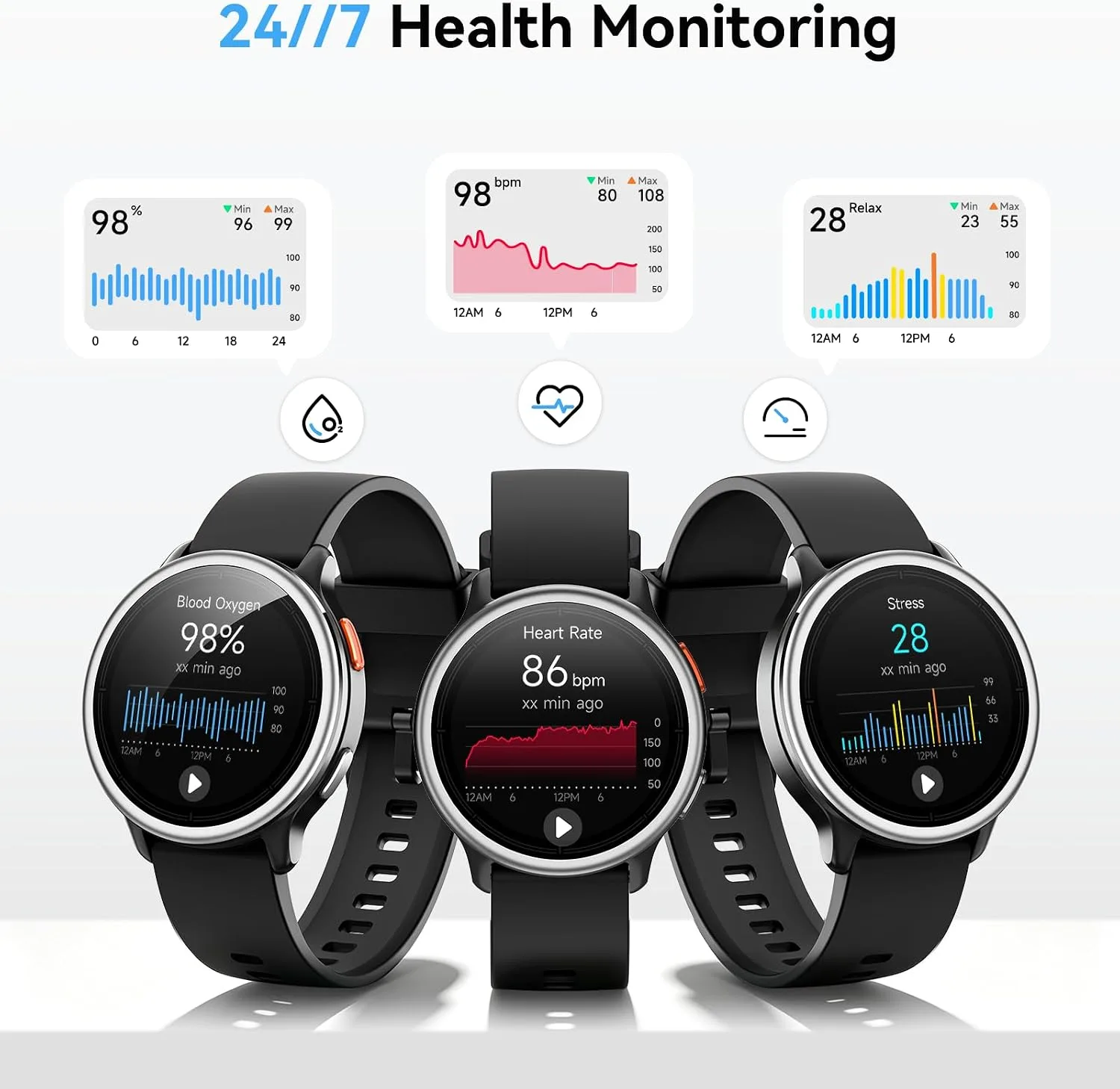 Smart Watch for Men Women, 1.27" HD Smartwatch (Answer/Make Calls), 2 Bands