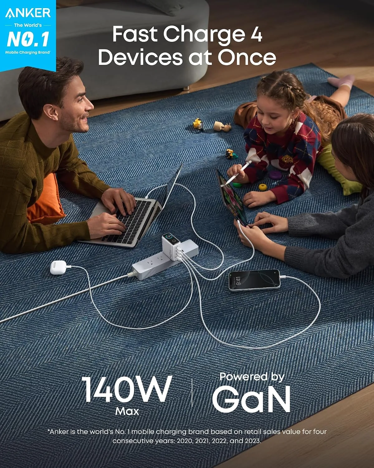 Anker 140W Max 4-Port GaN Charging Blocks,Smart Display for MacBook Charger