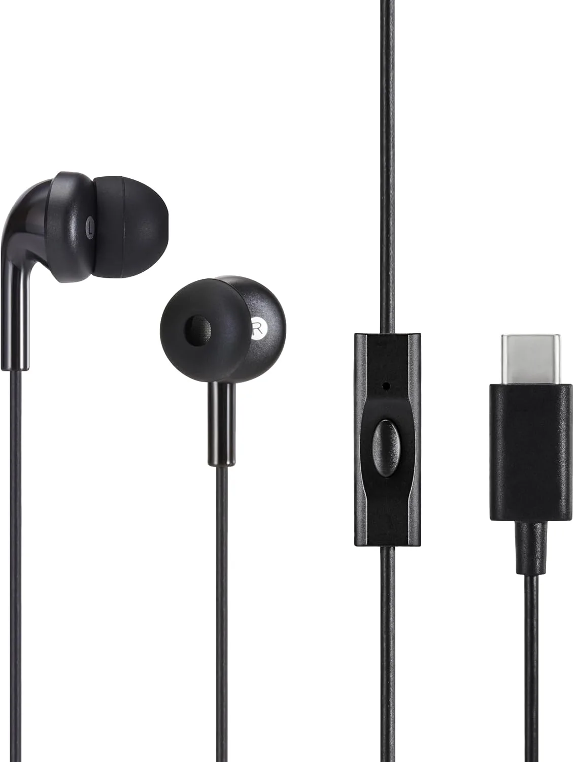 Amazon Basics Wired Earbuds with Microphone, in-Ear Headphones, USB-C, 4.2 ft Cable, S/M/L Ear Tips, Black