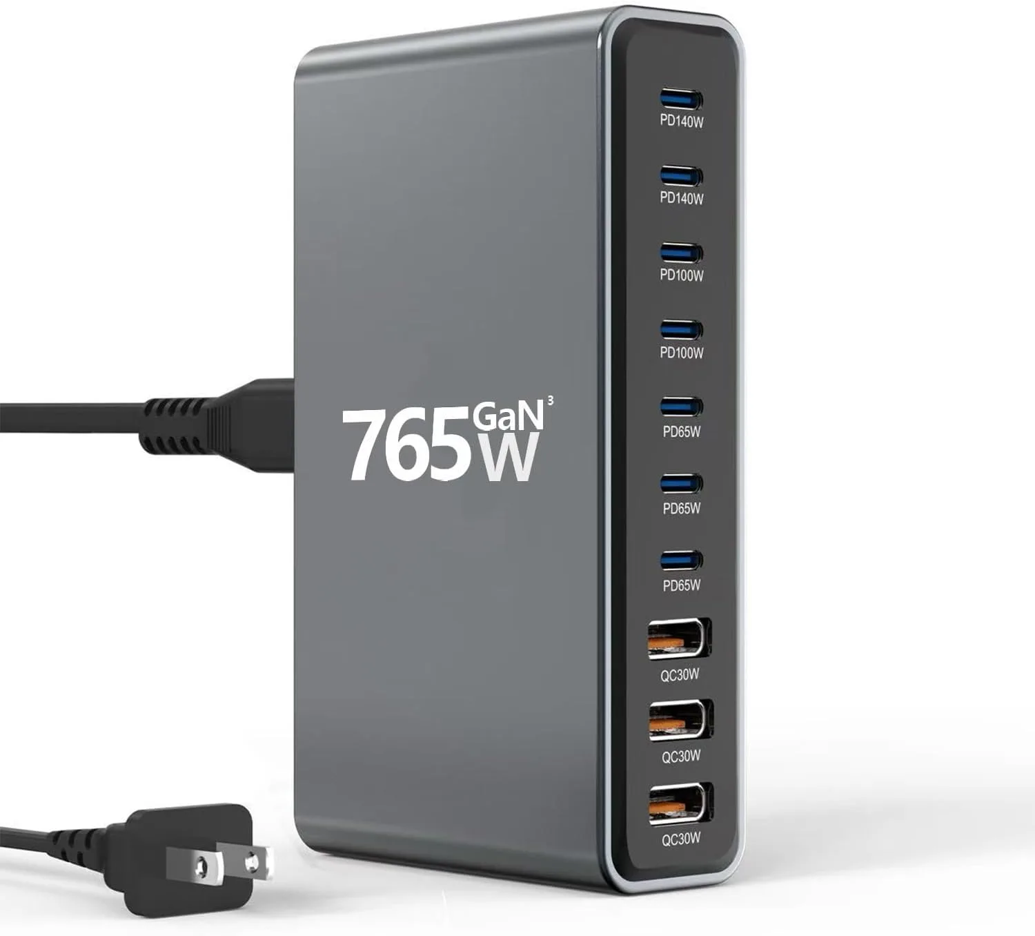 765W 10-Port GaN 3 Desktop Charging Station for Phones, Tablets, Laptops, Smartwatches & Earphones - Home, Office & Travel Compatible