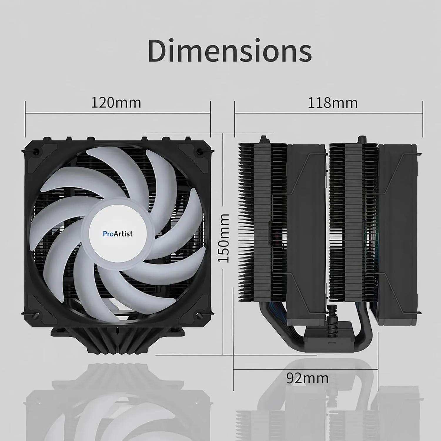 ProArtist Black Dual Tower E6 V4 RGB CPU Air Cooler for Gaming PC, 250W TDP