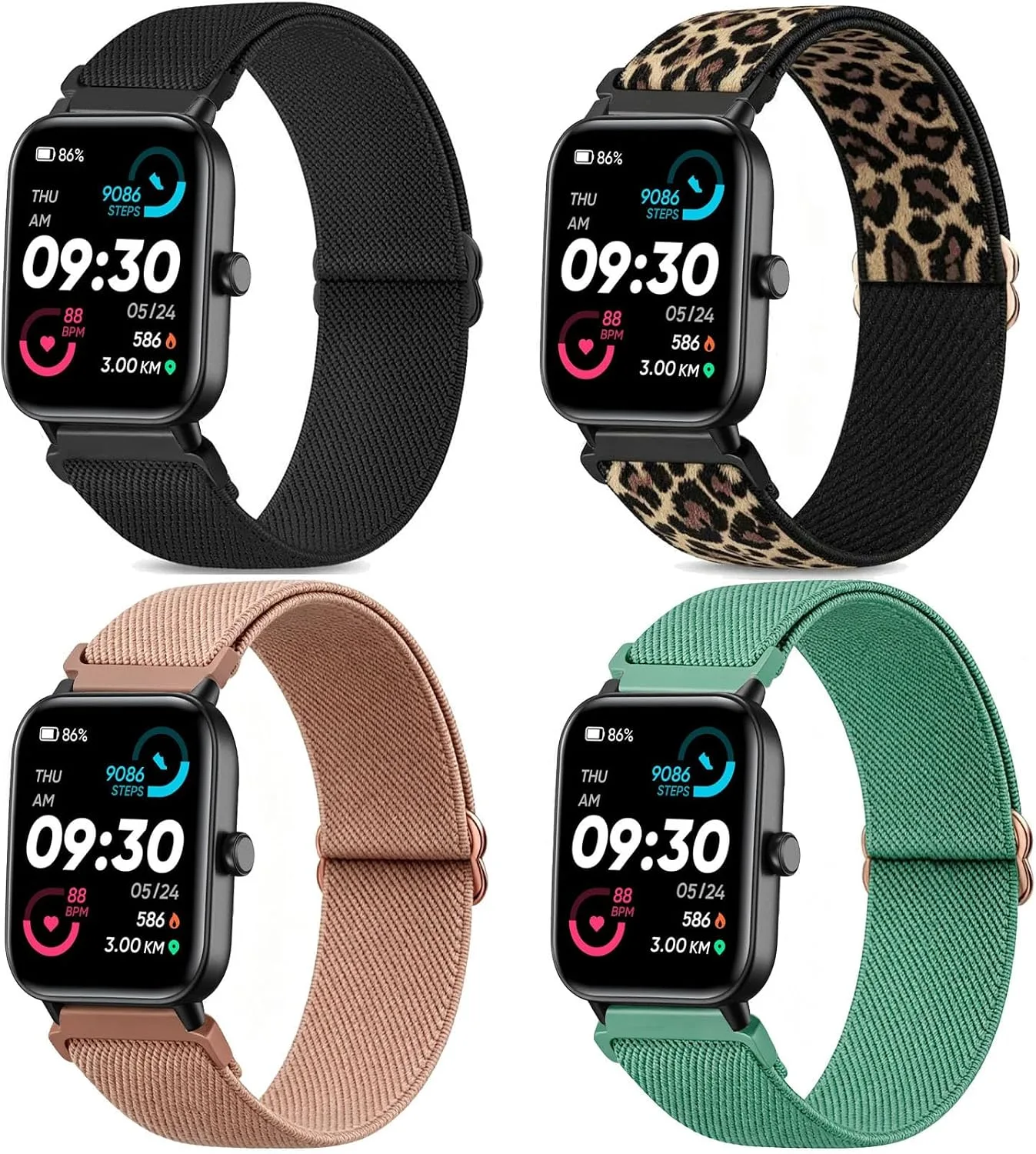 Correas para reloj Cunujix 22mm nylon elástico 4 unidades compatibles con Woneligo y Fitpolo