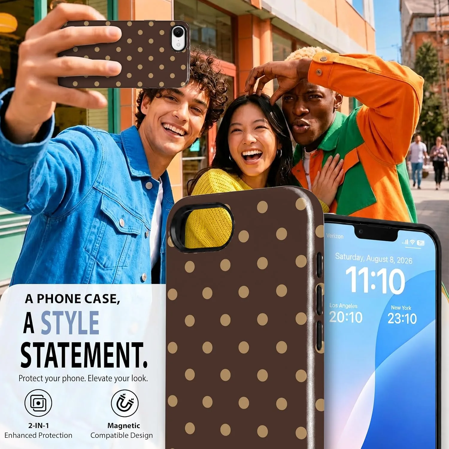 Magnetic for iPhone 16e/17e Phone Case, Brown & Cream Polka Dot