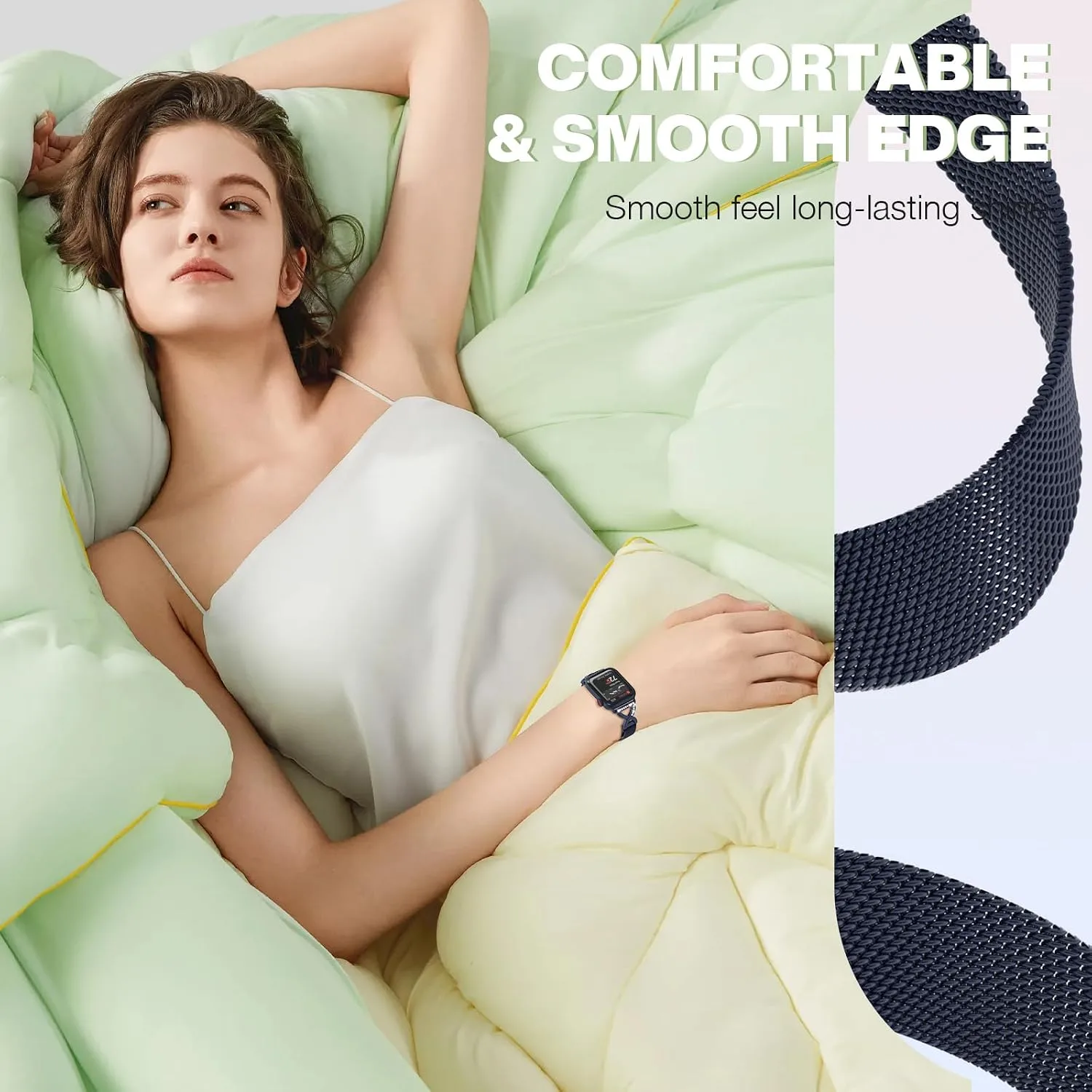 Thin Mesh Loop with X-Shape Clasp Compatible with Apple Watch Bands Women