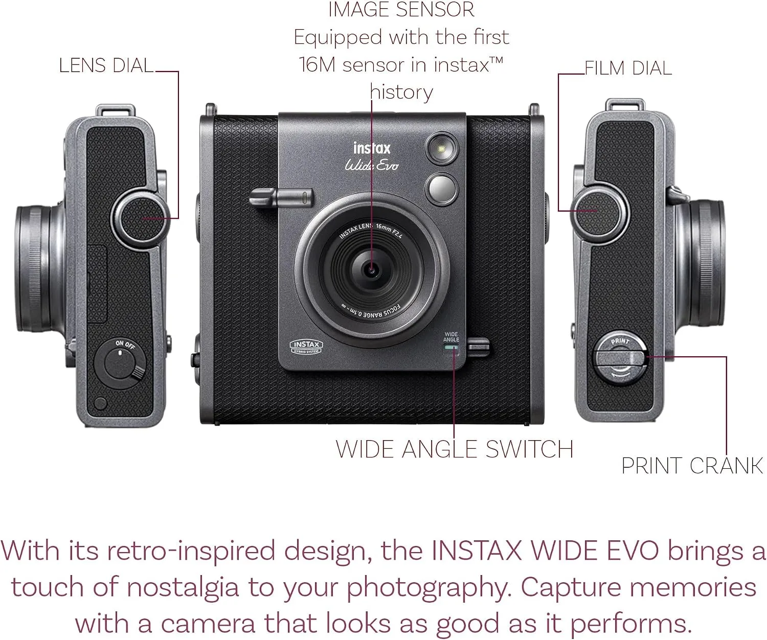 FUJIFILM INSTAX Wide Evo Hybrid Instant Camera 20-Exposure Bundle