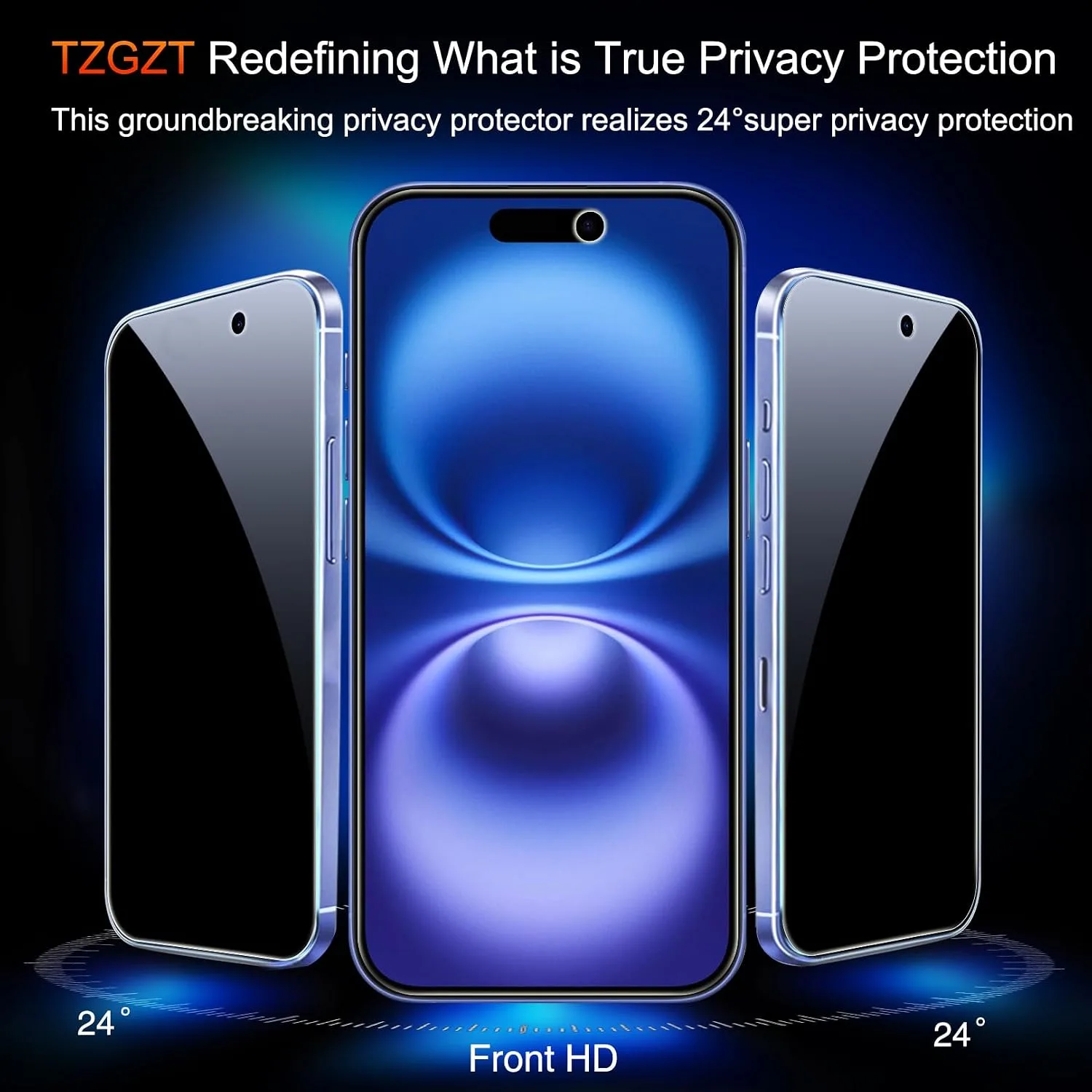 TZGZT Privacy Screen Protector for iPhone 16, Tempered Glass, Case Friendly