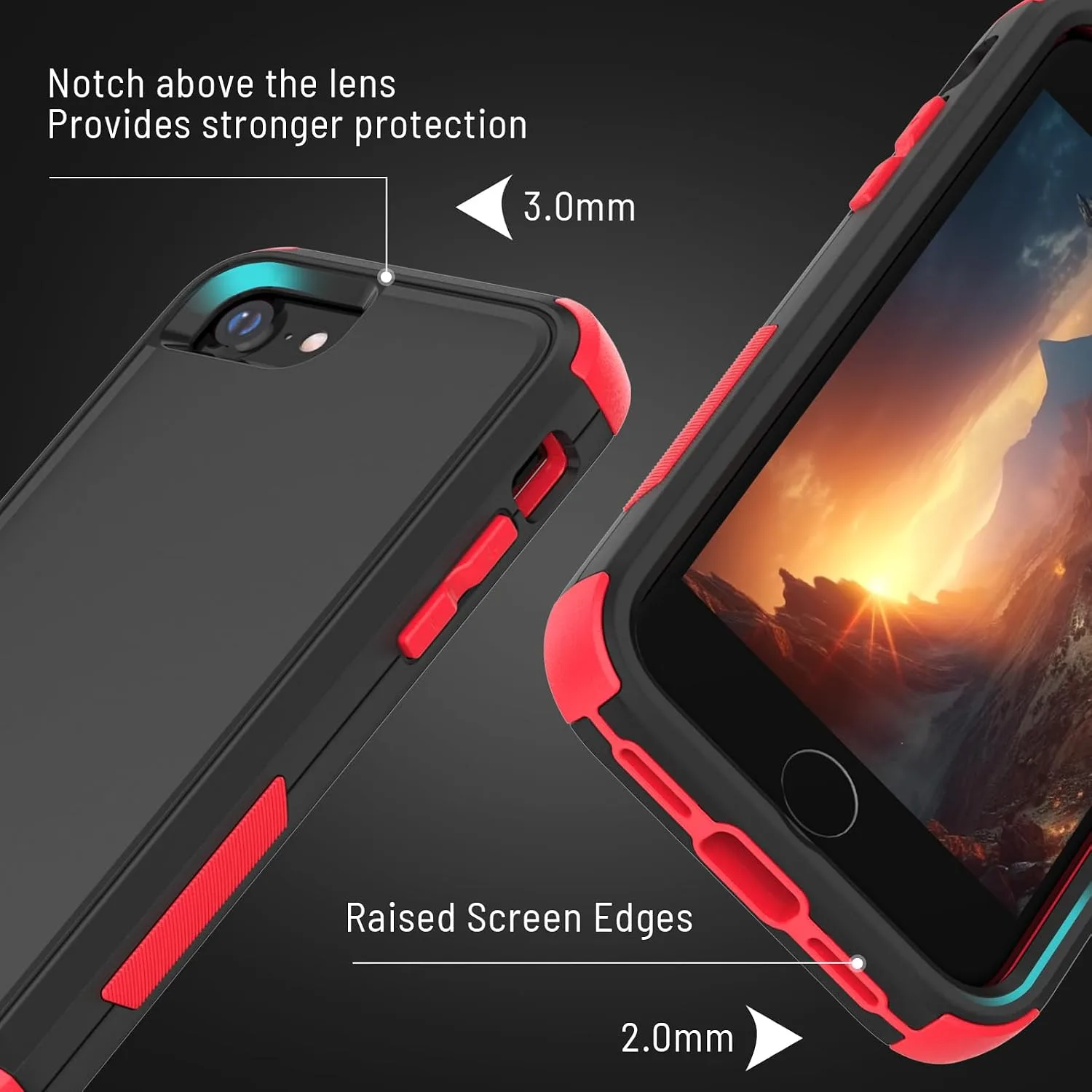X-belmox Heavy Duty Phone Case for iPhone SE 2022 (3rd Gen), Black/Red