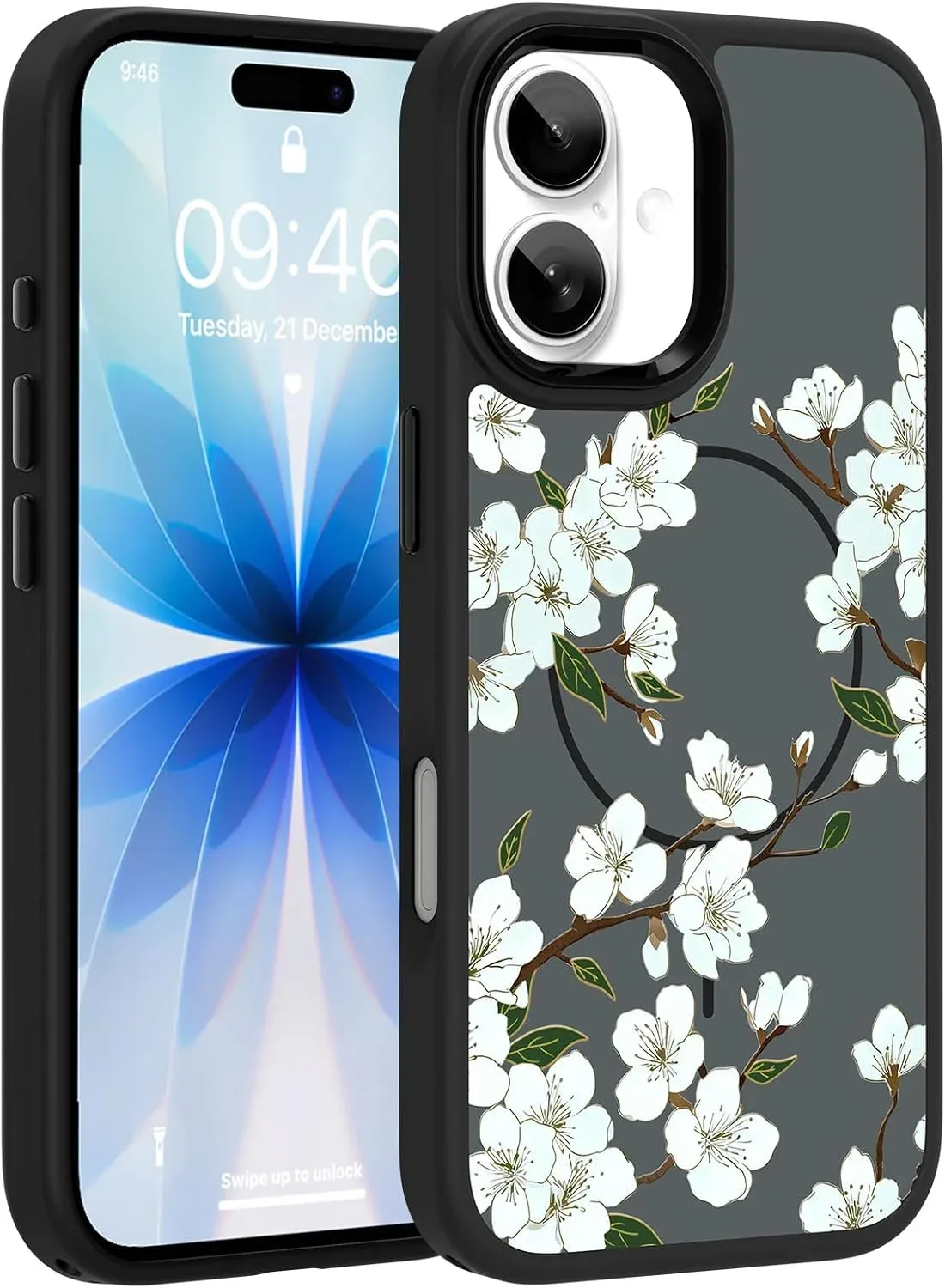 Ufbara Magnetic for iPhone 17, Cute Floral Flower Phone Case, Black