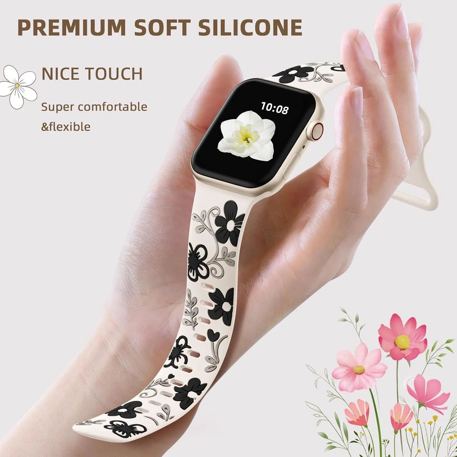 Witzon Floral Silicone Band Compatible with Apple Watch Bands For Women