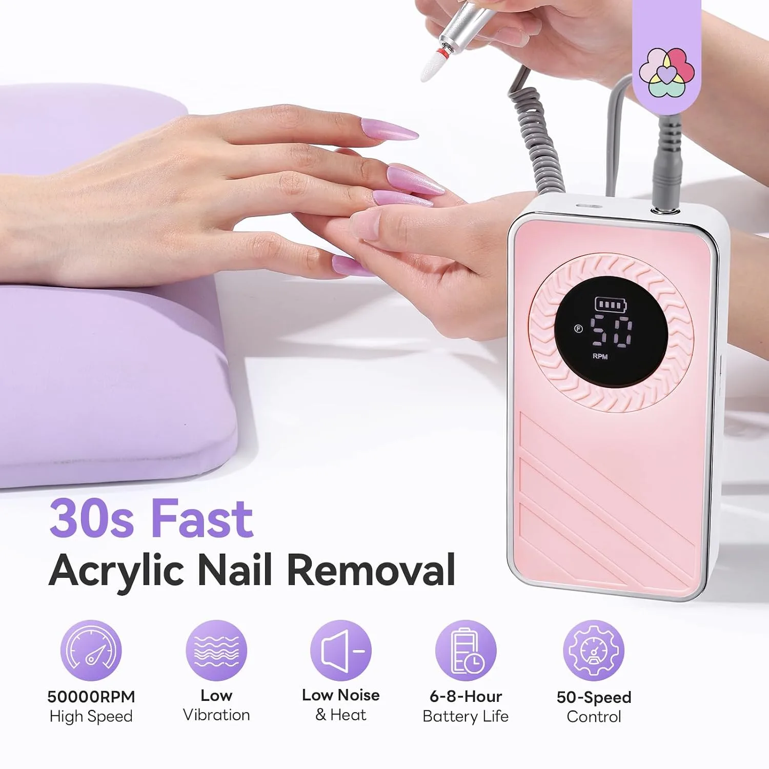 SAVILAND 30s Fast Removal Electric Nail Drills 50000 RPM for Acrylic Nails