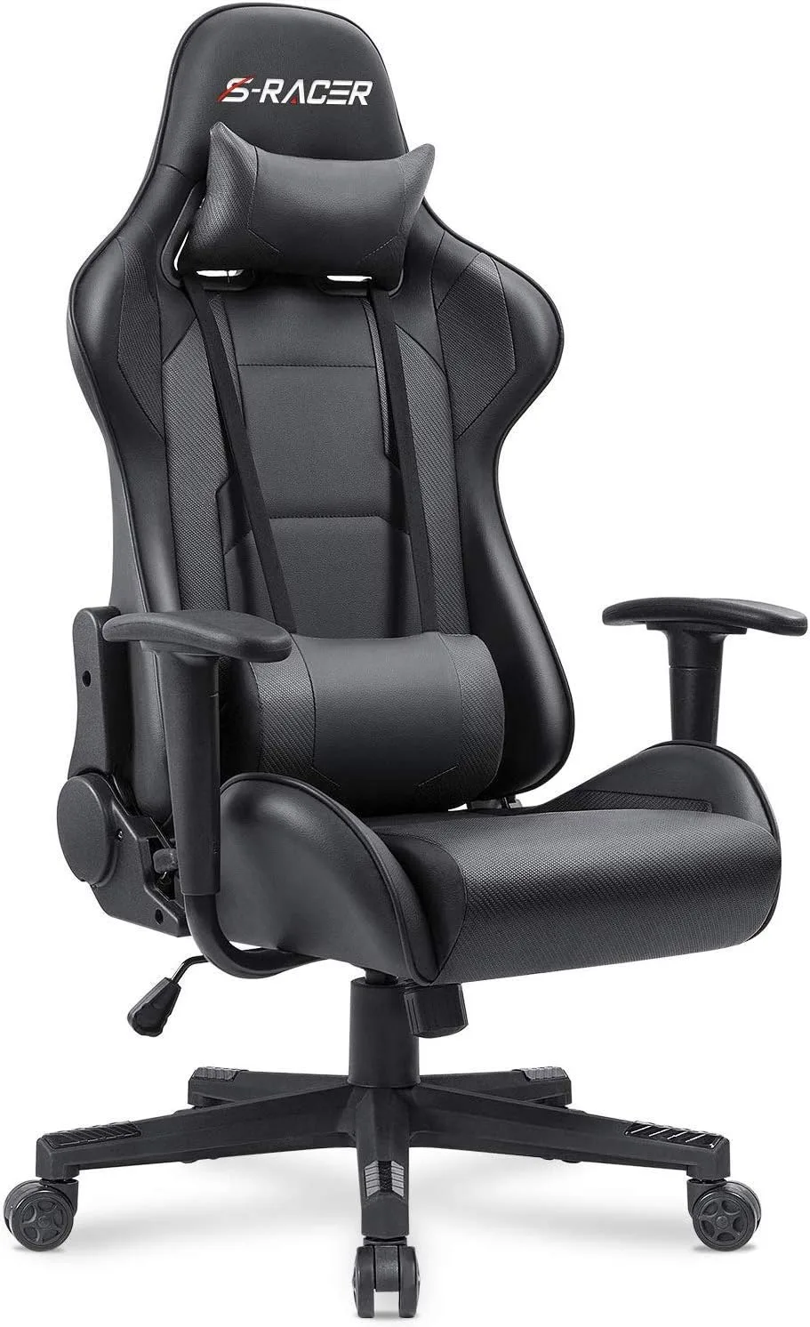 Homall Gaming Chair, Office Chair High Back Computer Chair Leather Desk Chair Racing Executive Ergonomic Adjustable Swivel Task Chair with Headrest and Lumbar Support (Dark Black)