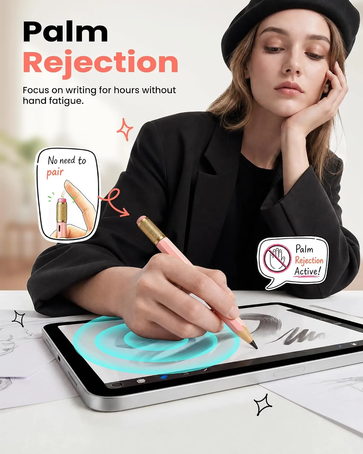 OMOTON Stylus Pen for iPad 2018-2026, SP02 Pencil with Fidget Spinner