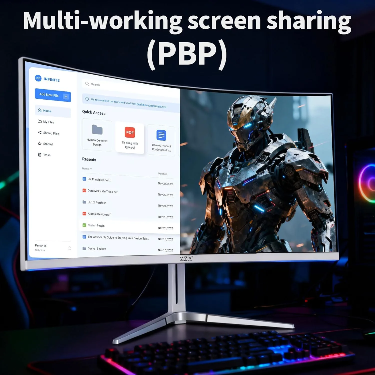 ZZA 34'' Gaming Monitor-165Hz/180Hz WQHD (3440x1440P) Ultrawide 34 White Curved Monitor,FreeSync for Tear-Free Gaming,120% sRGB, HDMI 2.1 & DP 1.4,PBP Mode,Wall Mountable