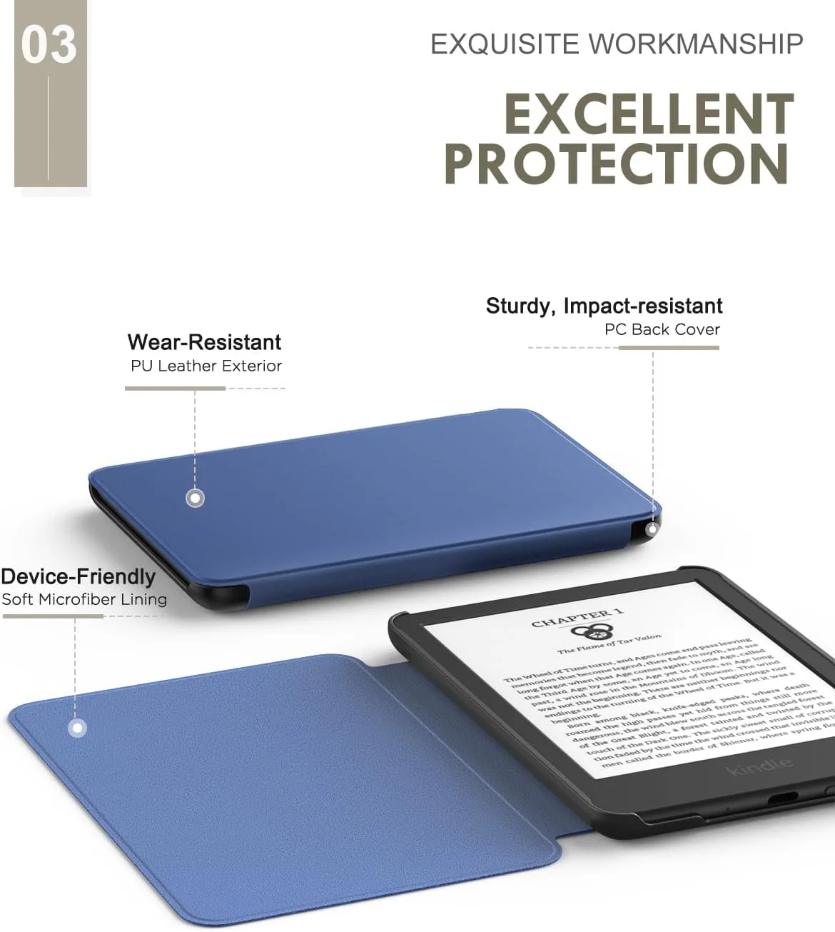 MoKo Case for 6" Amazon Kindle Basic 11th Gen 2024/2022, Navy Blue