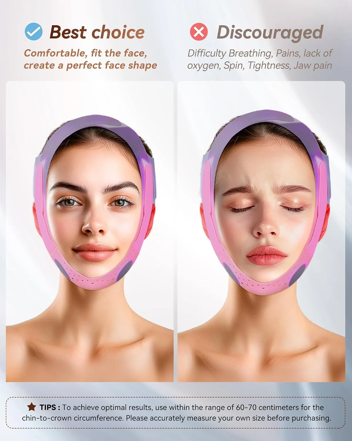 V-Line Sculpting Face Mask – Silicone Chin Strap for Jawline Tightening (Rose purple)