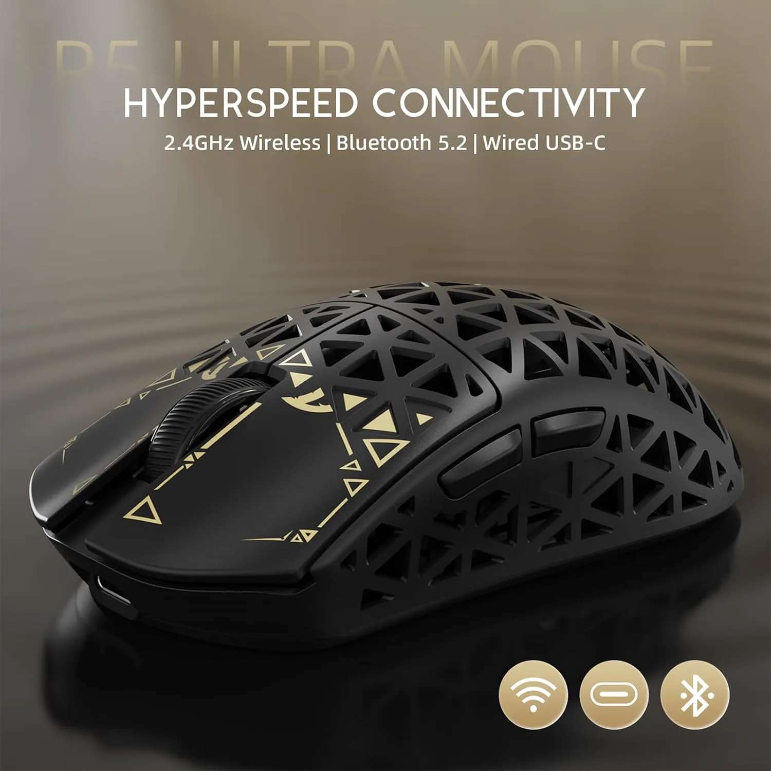 ATTACK SHARK R5Ultra 8K Carbon Fiber Wireless Gaming Mouse, Black