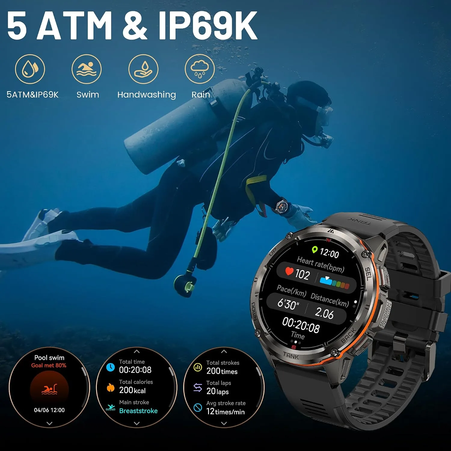 T3 Ultra Smart Watches for Men, GPS, Rugged, Stainless Steel Body
